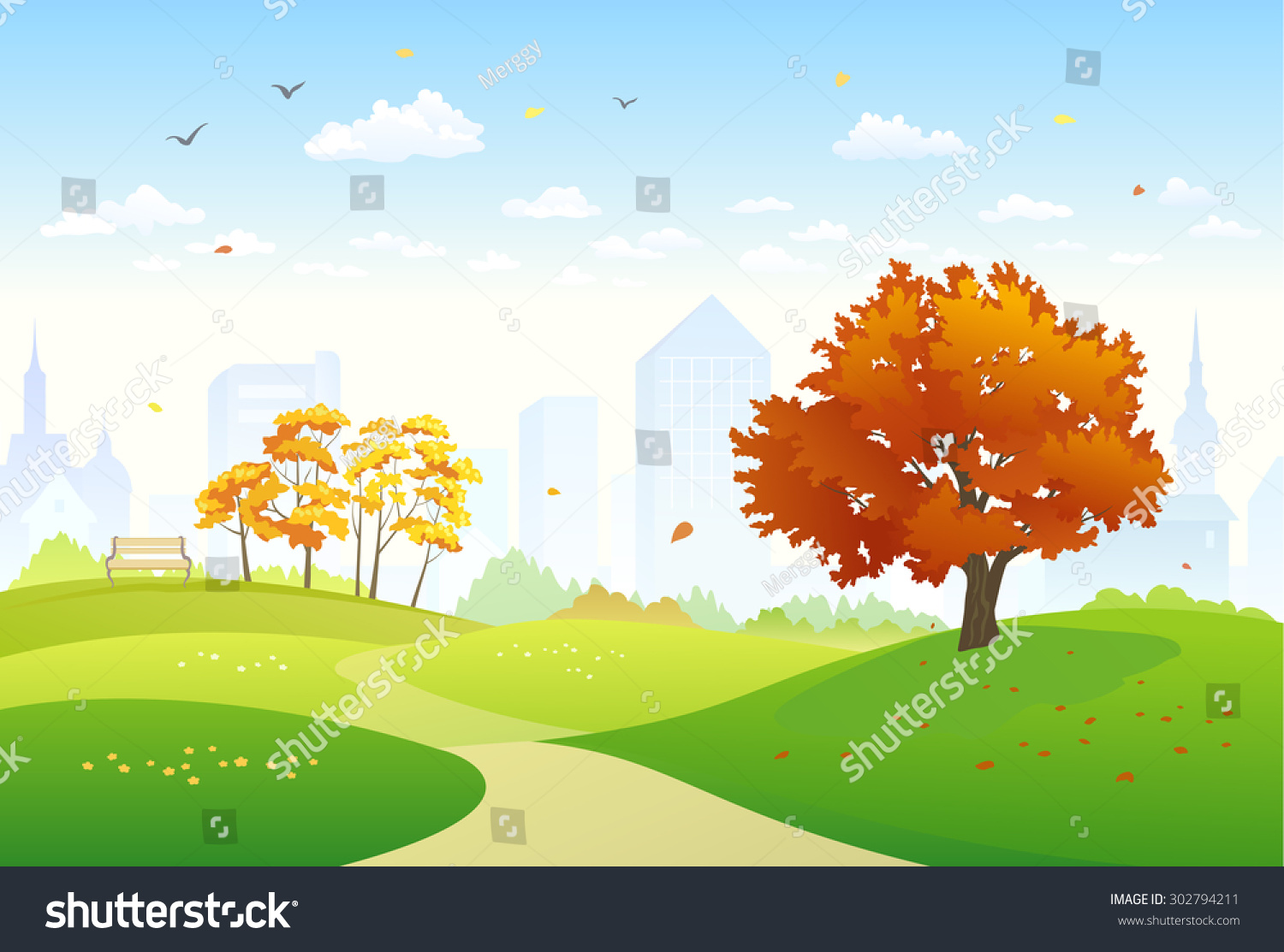 Vector Illustration Beautiful Fall City Park Stock Vector (Royalty Free ...