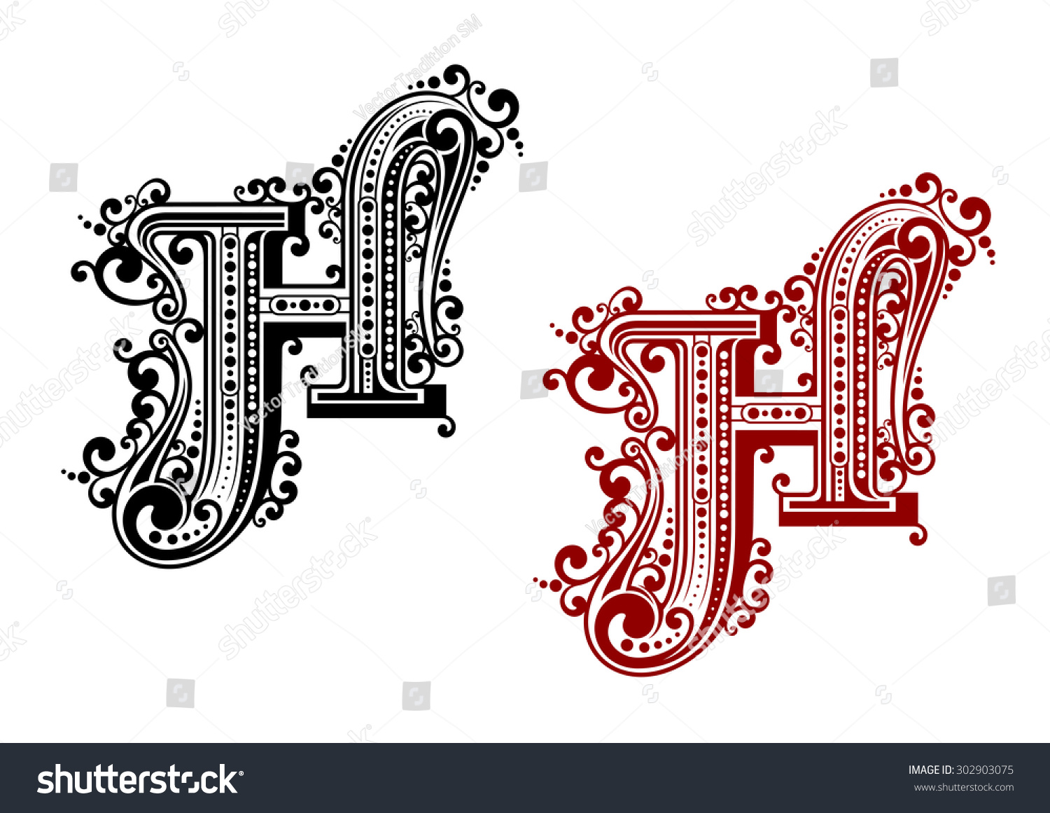 Black Red Capital Letter H Calligraphic Stock Vector (Royalty Free) 3029030...