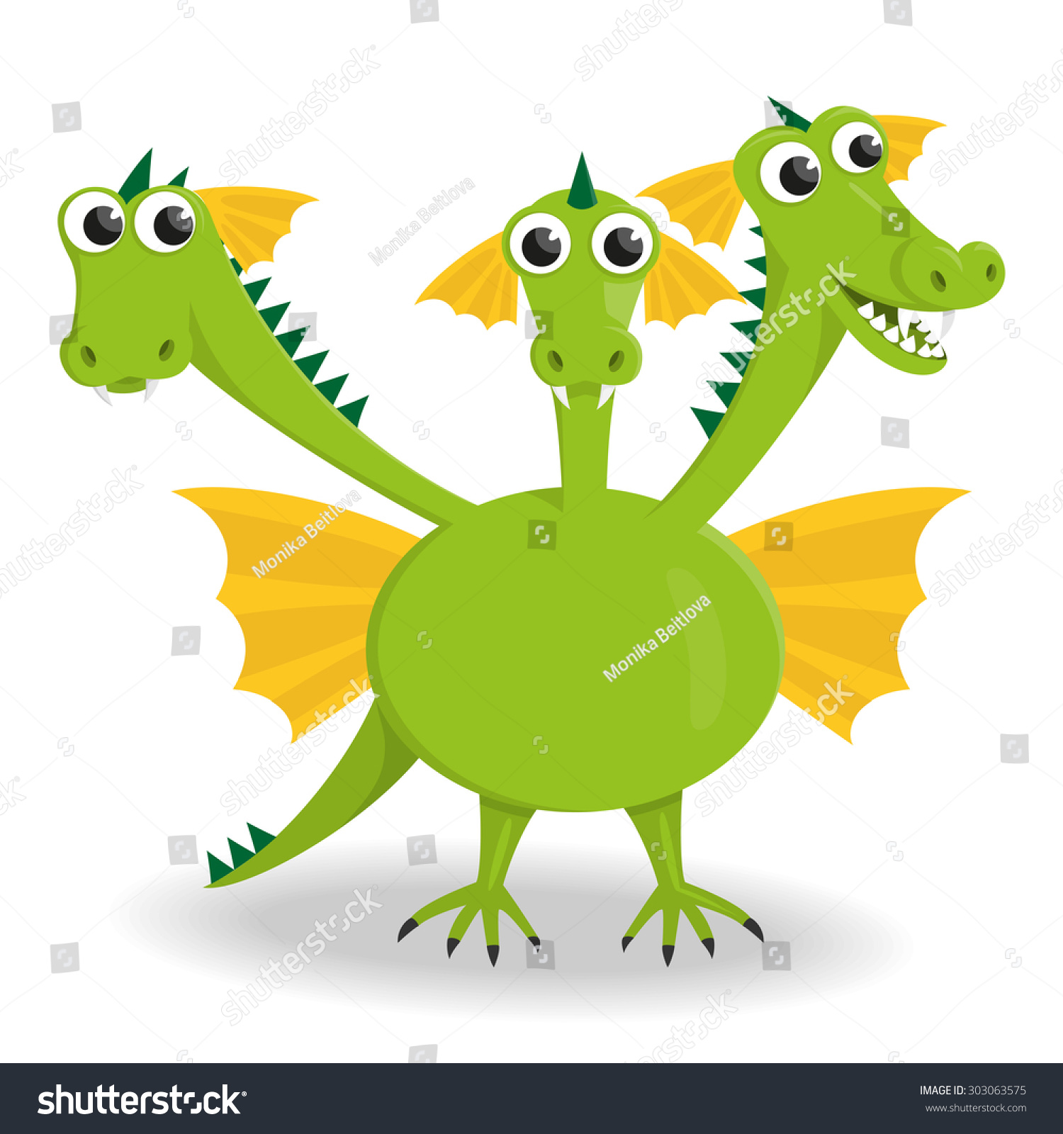 Vector Illustration Threeheaded Dragon Cartoon Style Stock Vector ...