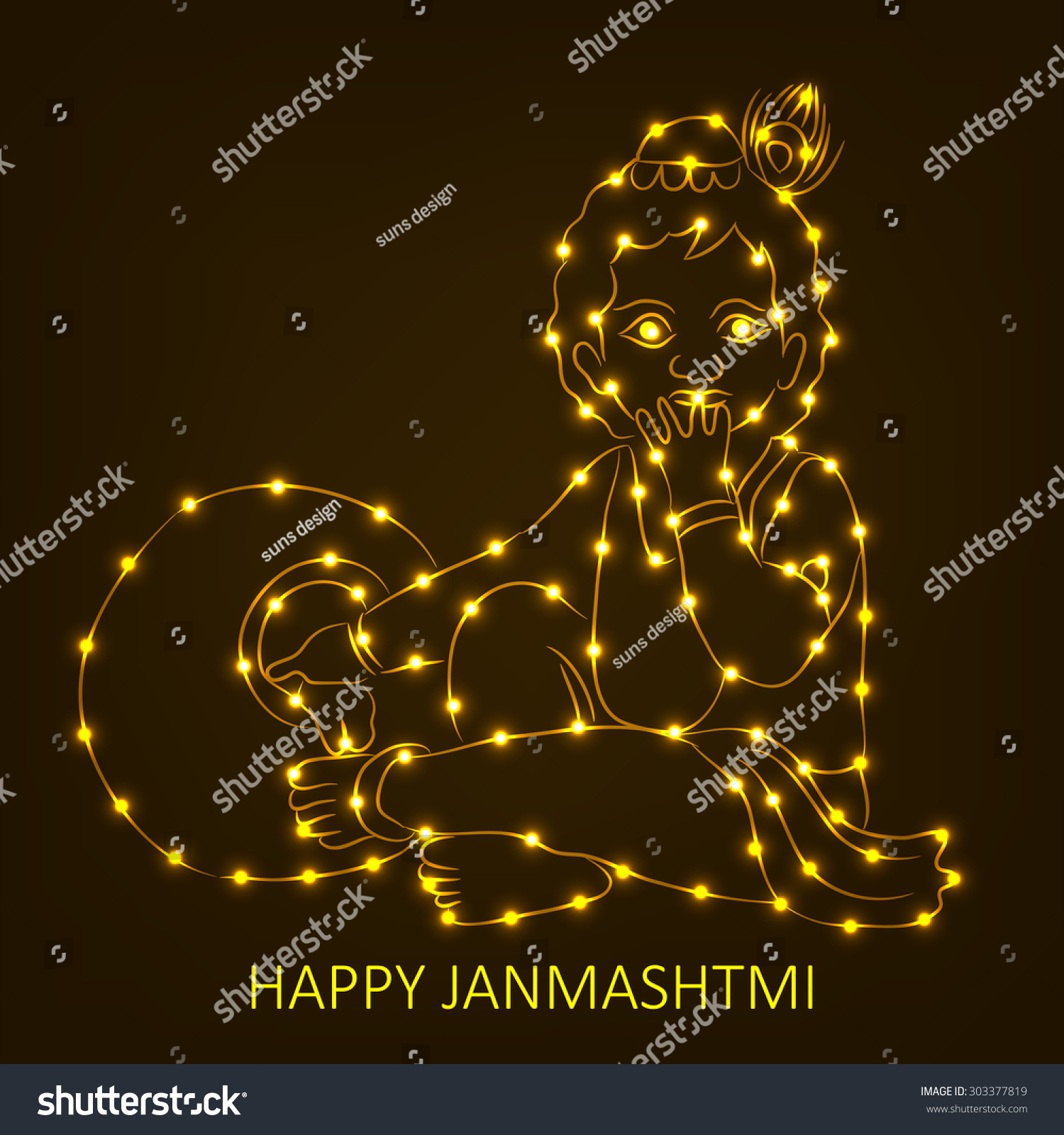 Vector Illustration Baby Krishna Happy Janmashtmi Stock Vector (royalty 