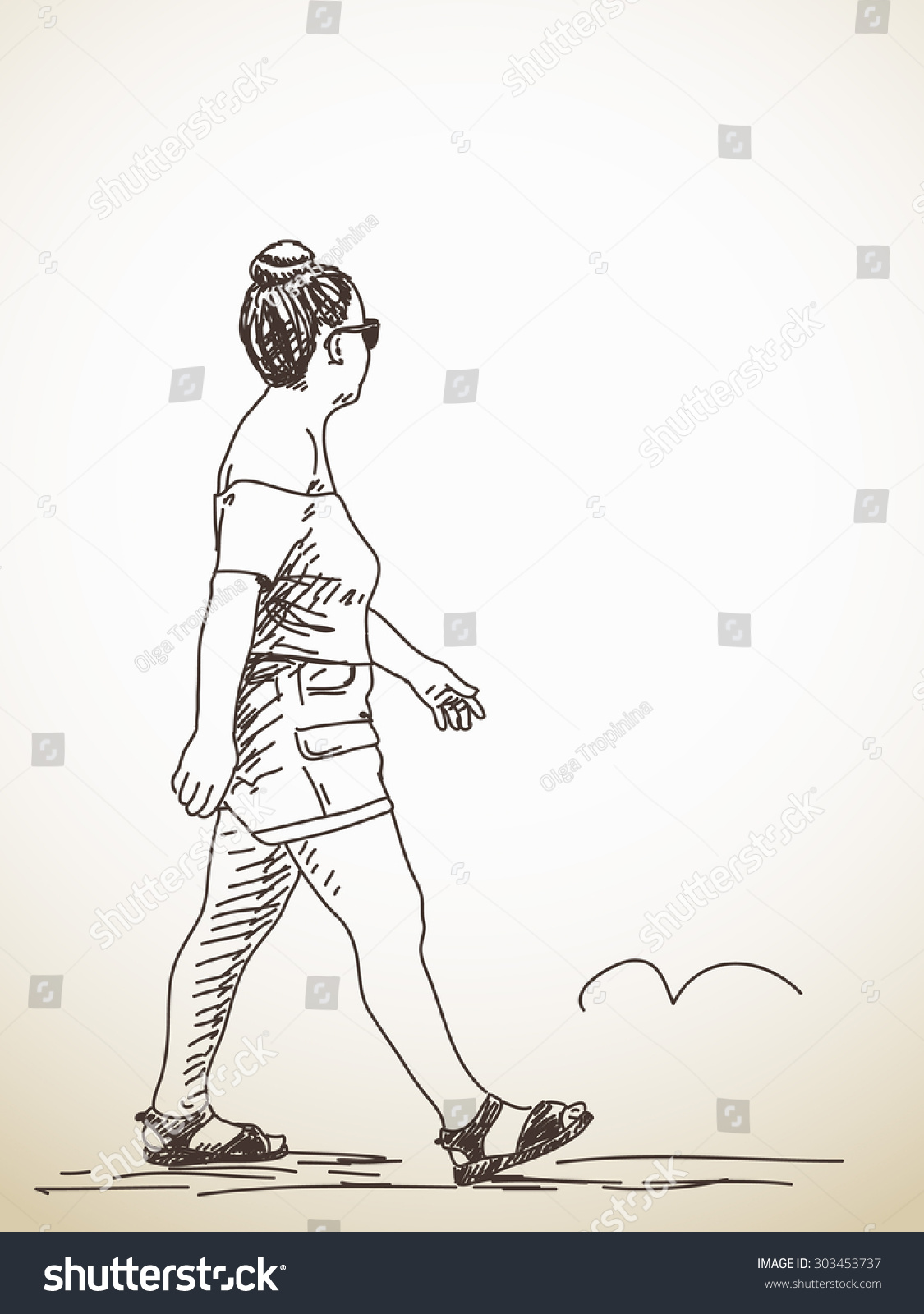 Sketch Walking Woman Hand Drawn Illustration Stock Vector (royalty Free 