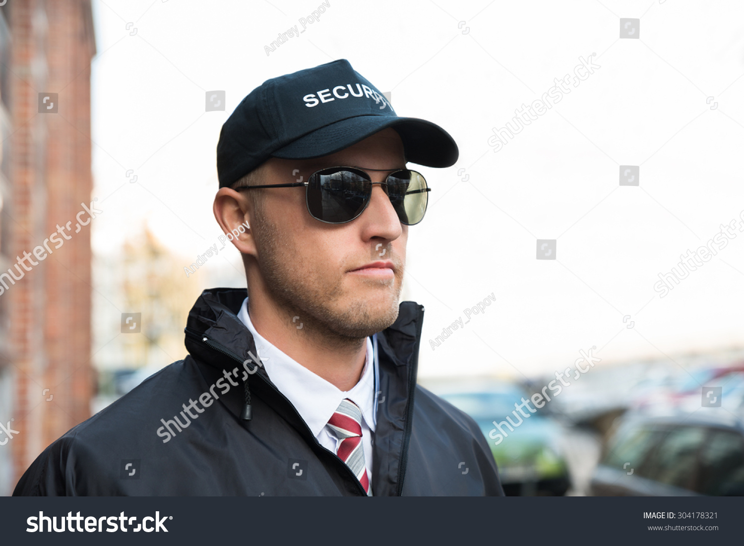 Portrait Young Security Guard Wearing Black Stock Photo 304178321 ...