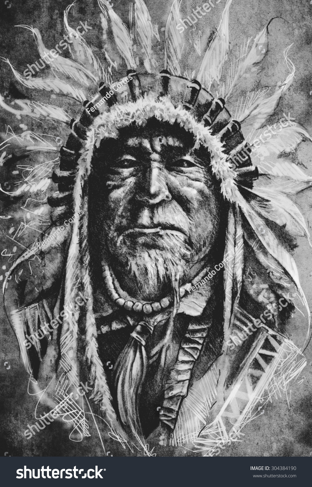 Sketch Tattoo Art Native American Indian Stock Illustration 304384190 ...