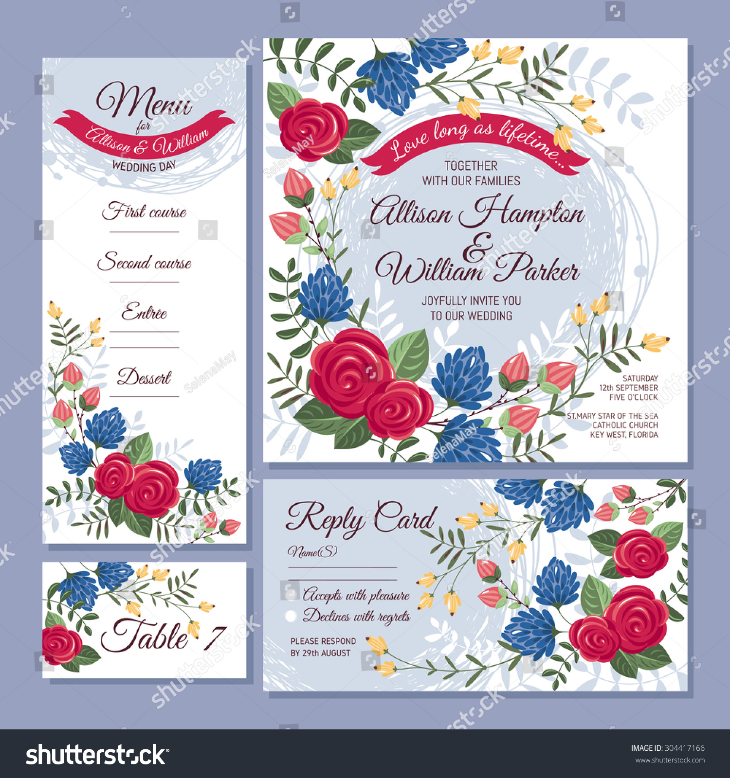 Set Floral Wedding Cards Vector Illustration Stock Vector (Royalty Free ...