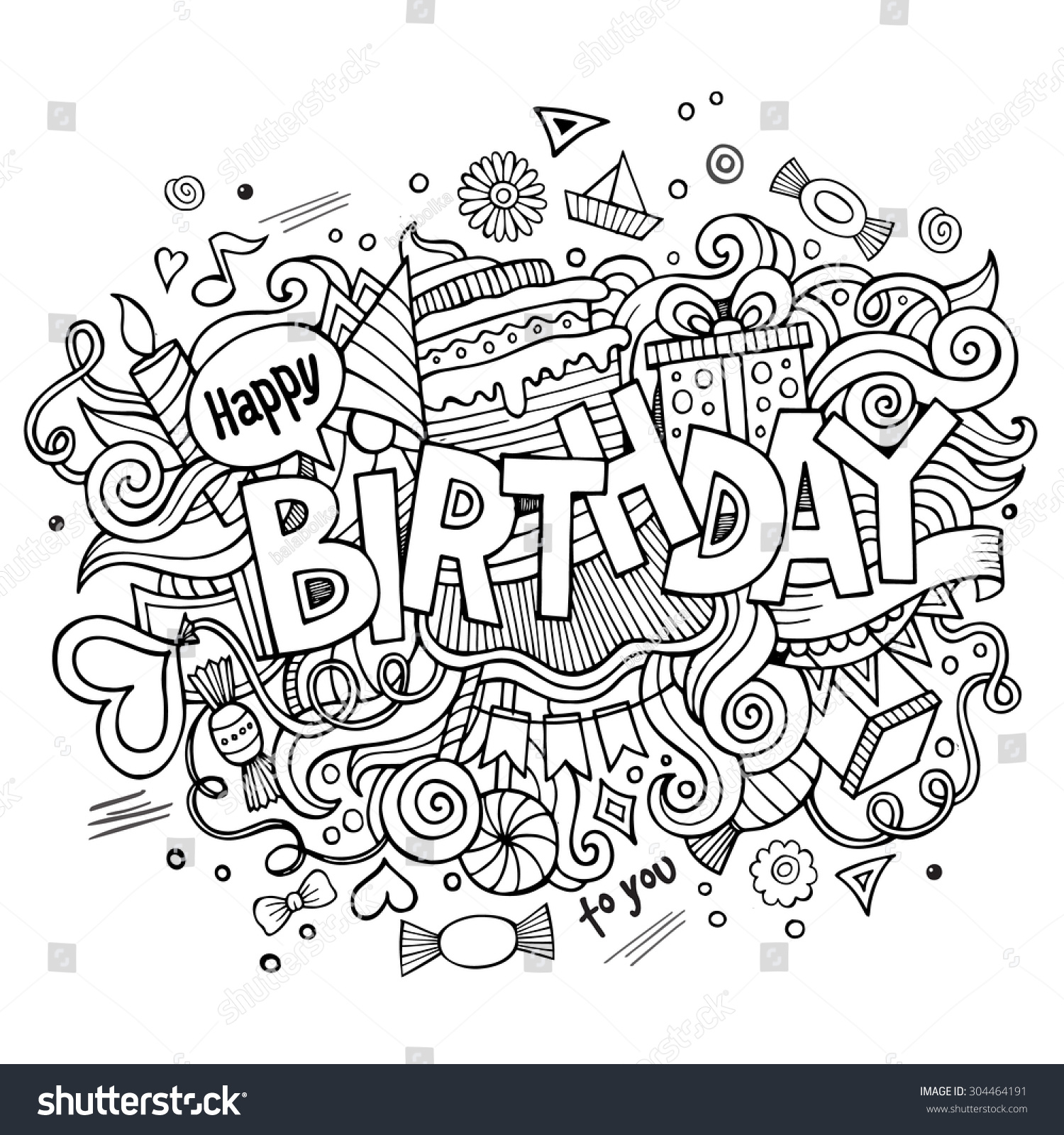 Birthday Hand Lettering Doodles Elements Background Stock Vector ...