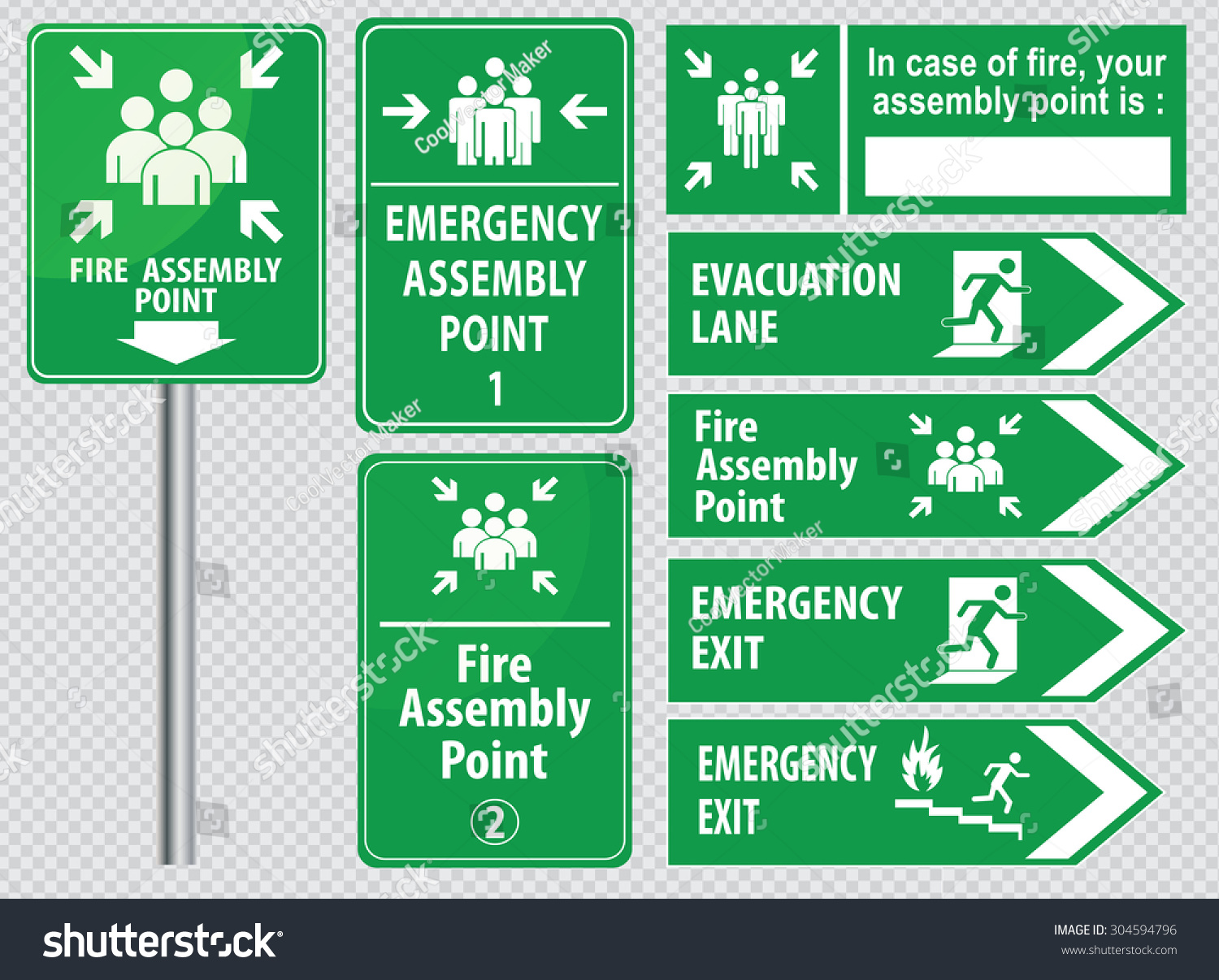 Vektor Stok Set Emergency Exit Sign Fire Exit (Tanpa Royalti) 304594796 ...