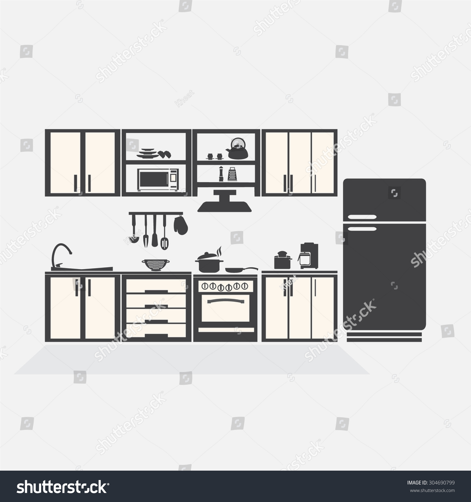 Stock Vector Kitchen Interior Concept Kitchen Symbol Vector Illustration 304690799 