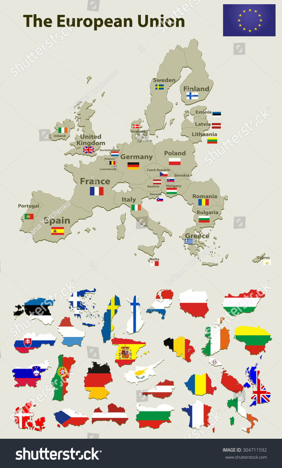 European Union Map All Countries Flags Stock Vector (Royalty Free ...