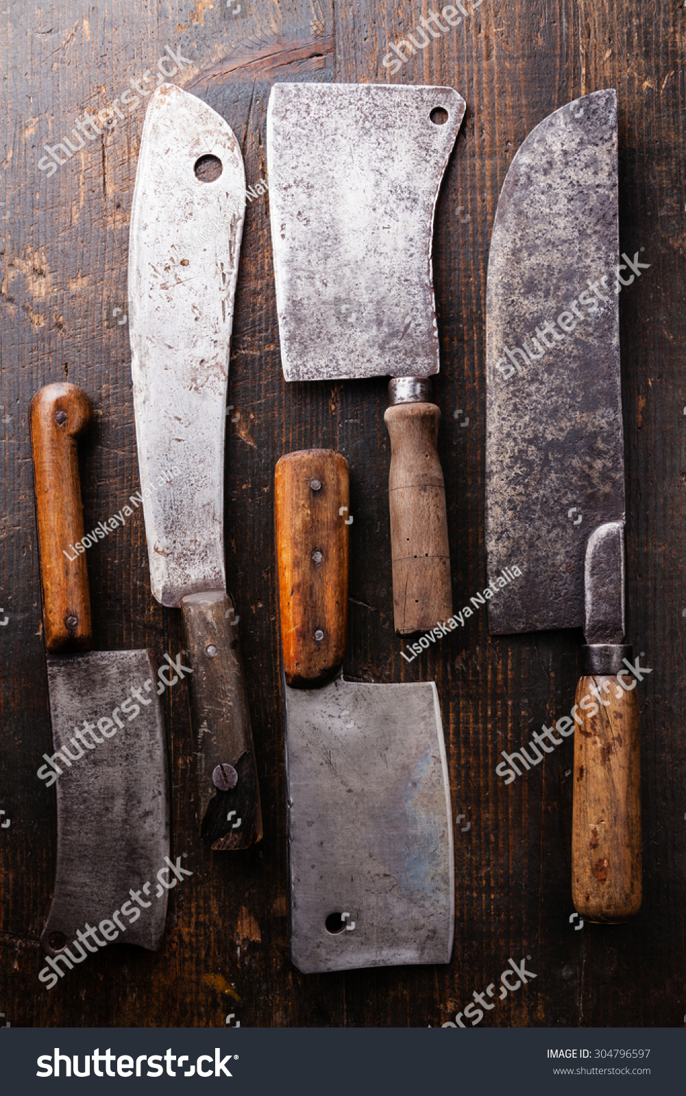 Vintage Butcher Meat Cleavers On Dark Stock Photo 304796597 | Shutterstock