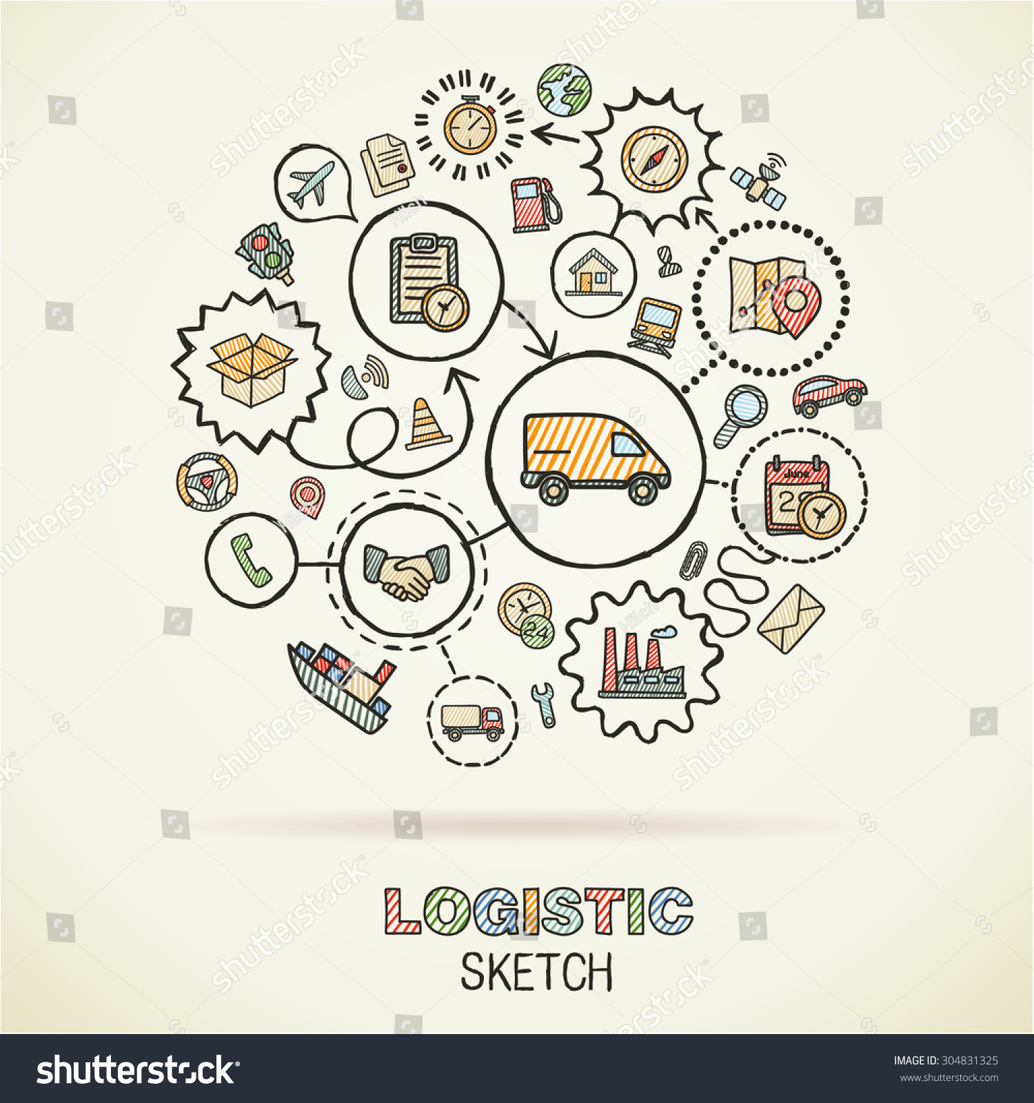 Logistic Hand Drawing Hatch Icons Vector Stock Vector (Royalty Free ...