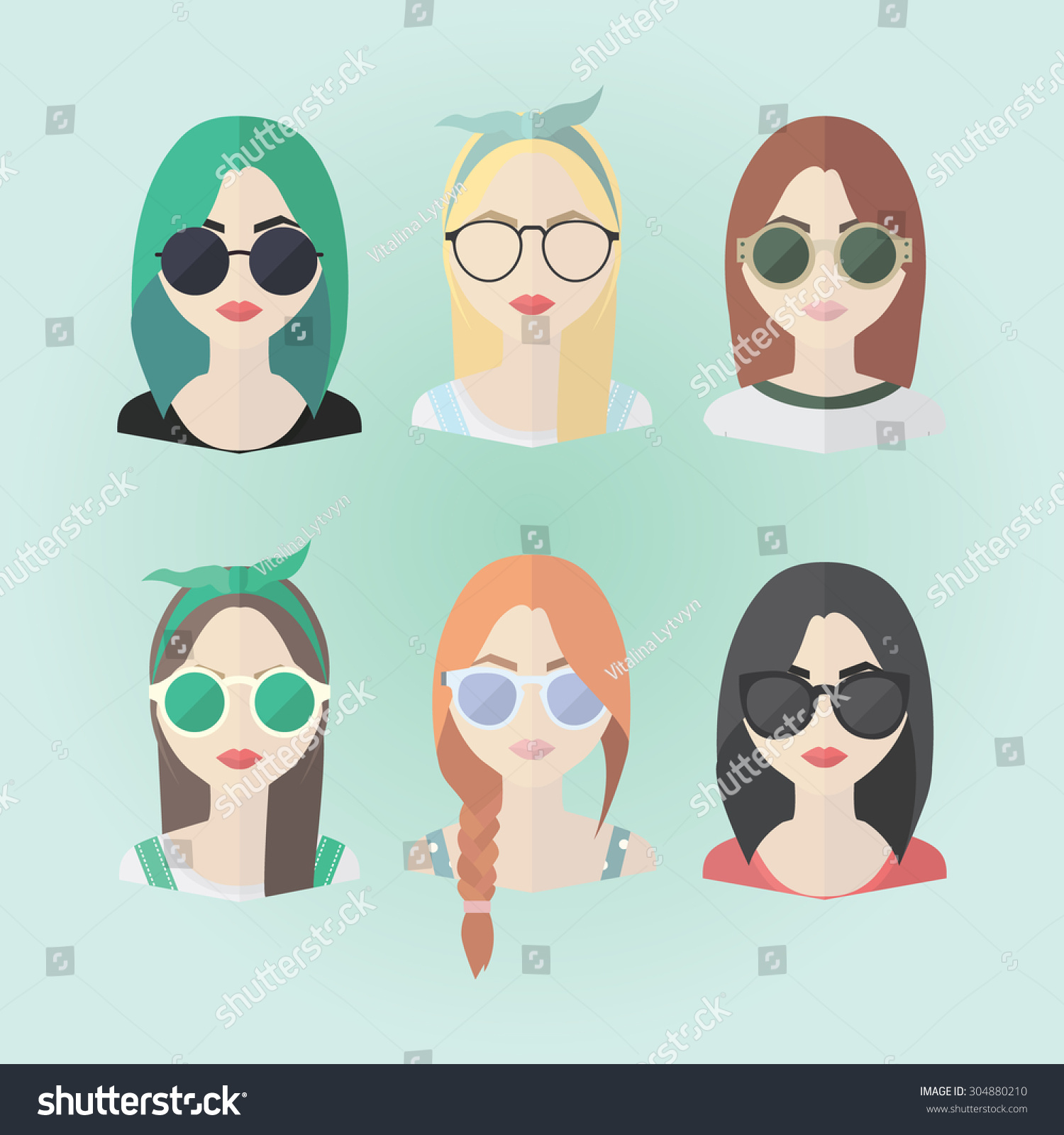 Set Hipster Girls Geek Glasses Flat Stock Vector (Royalty Free ...