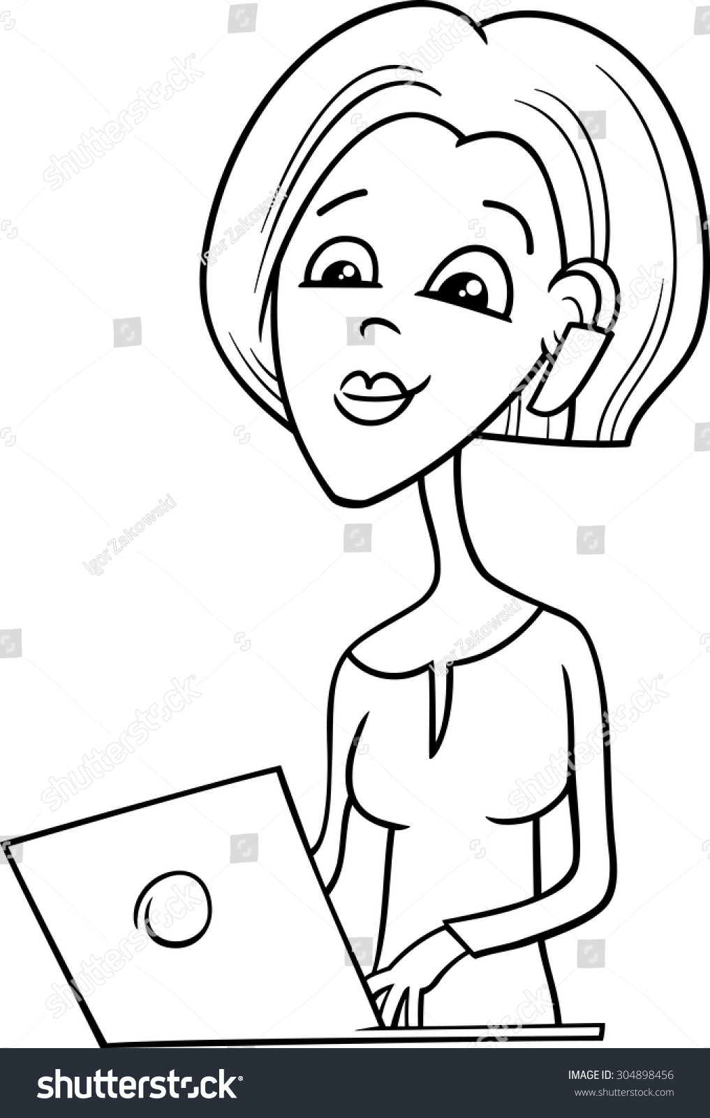 Black White Cartoon Vector Illustration Pretty Stock Vector (Royalty ...