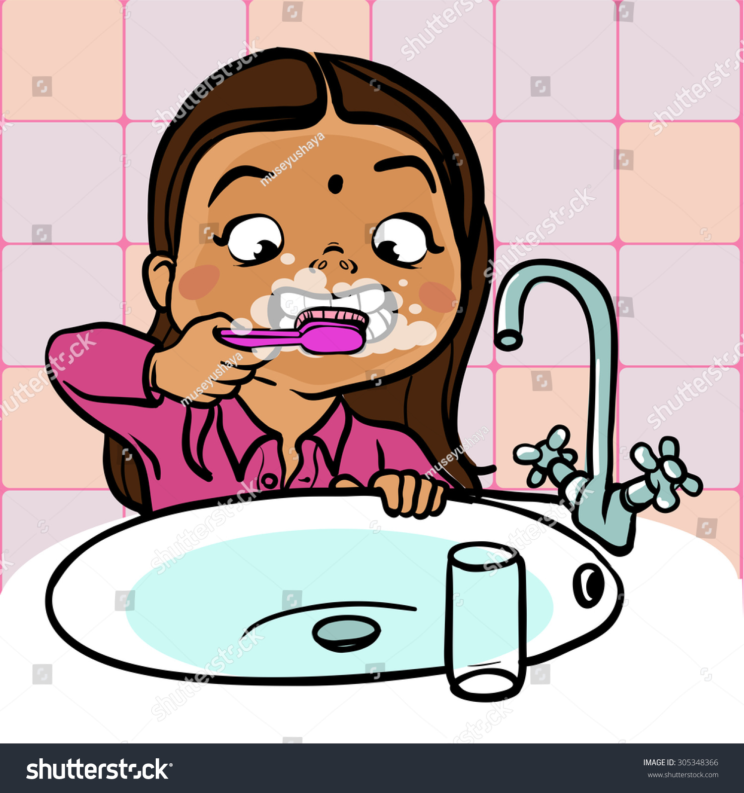 Девочка мультяшная чистит зубы