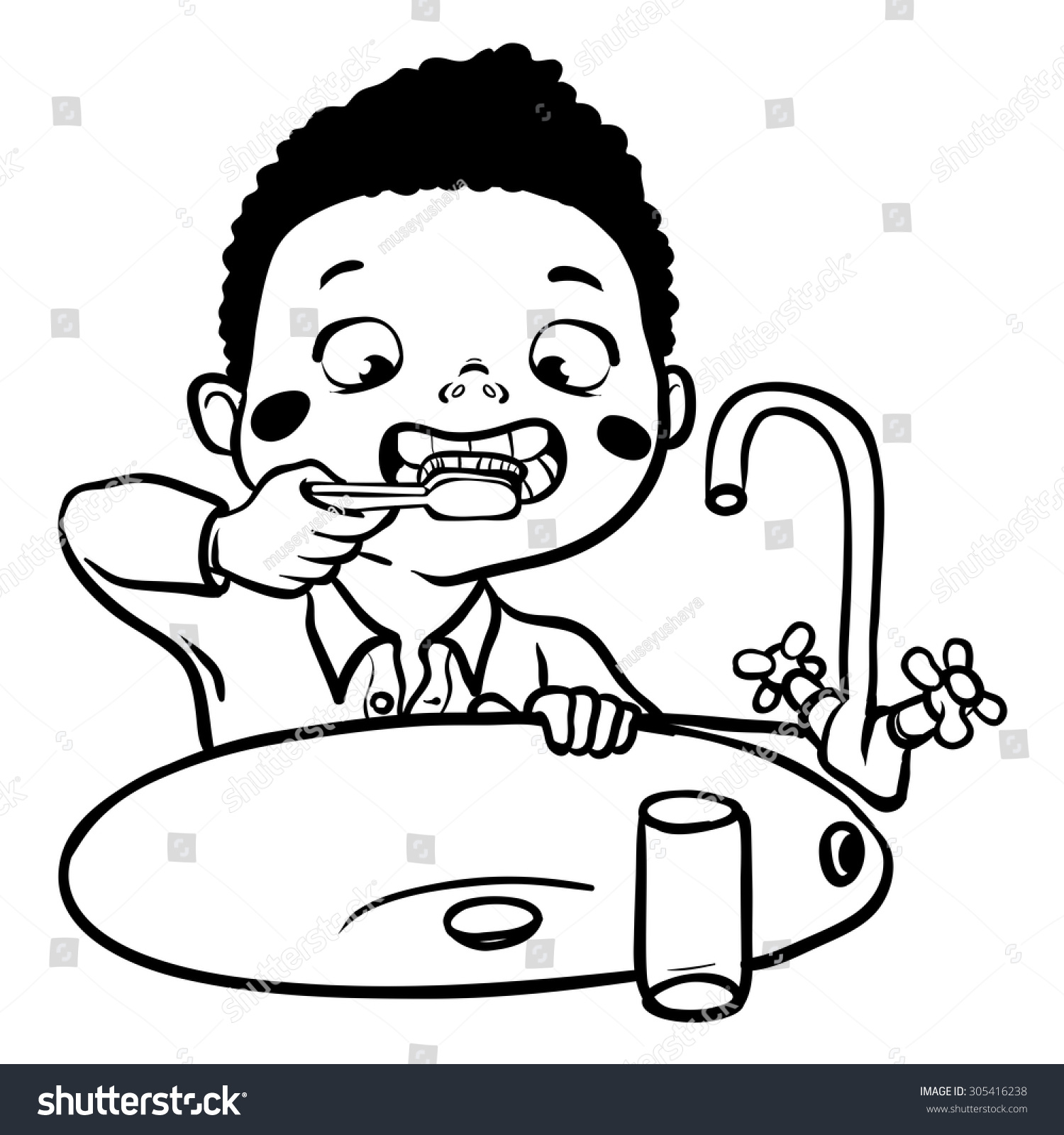 Funny Cartoon Boy Brushing His Teeth Stock Vector (Royalty Free ...