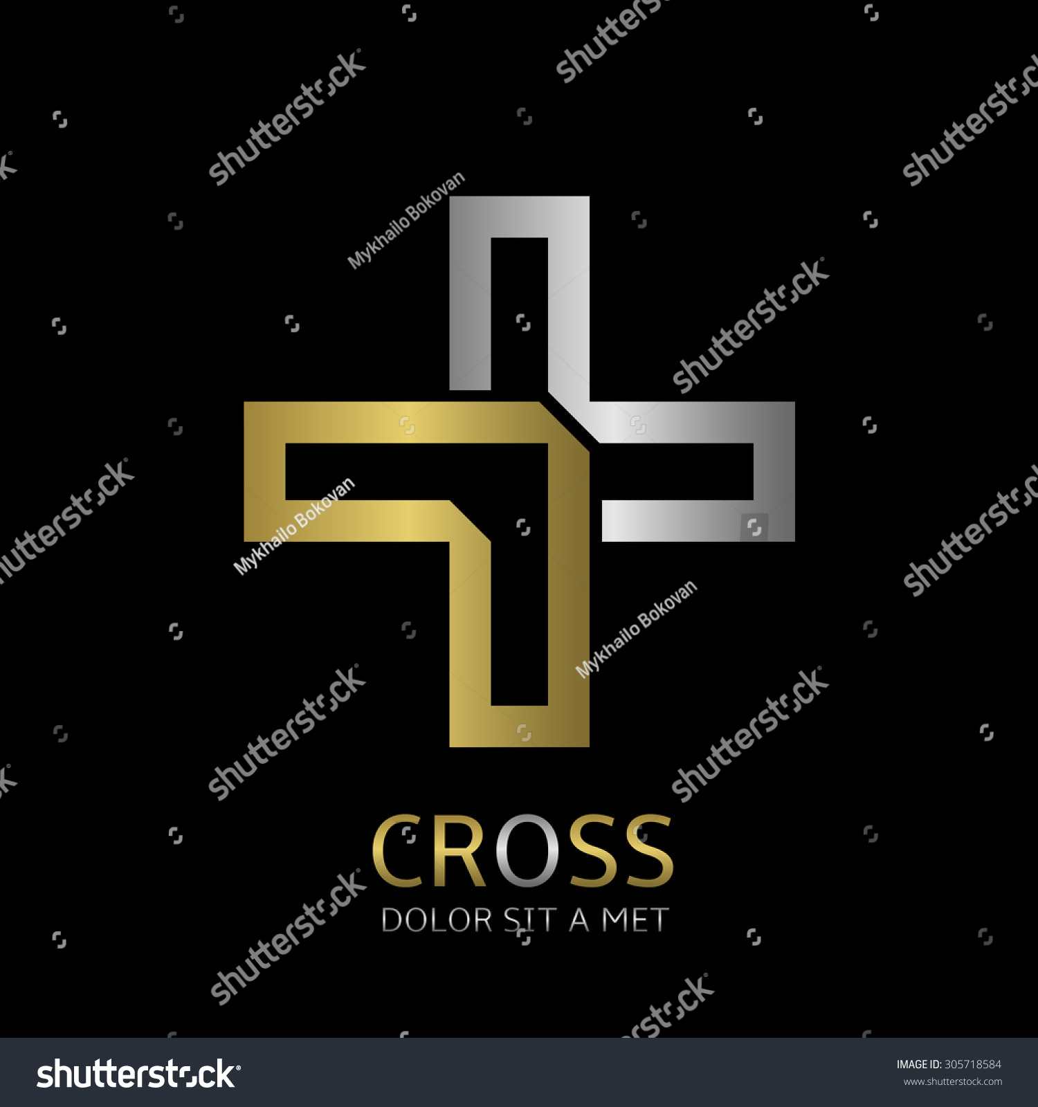 Abstract Cross Symbol Logo Silver Gold Stock Vector (Royalty Free ...