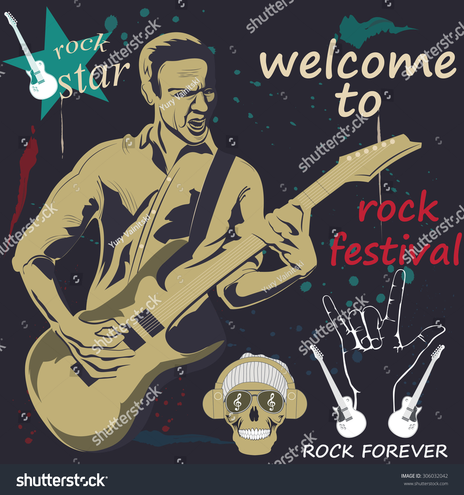 rock star guitar vector