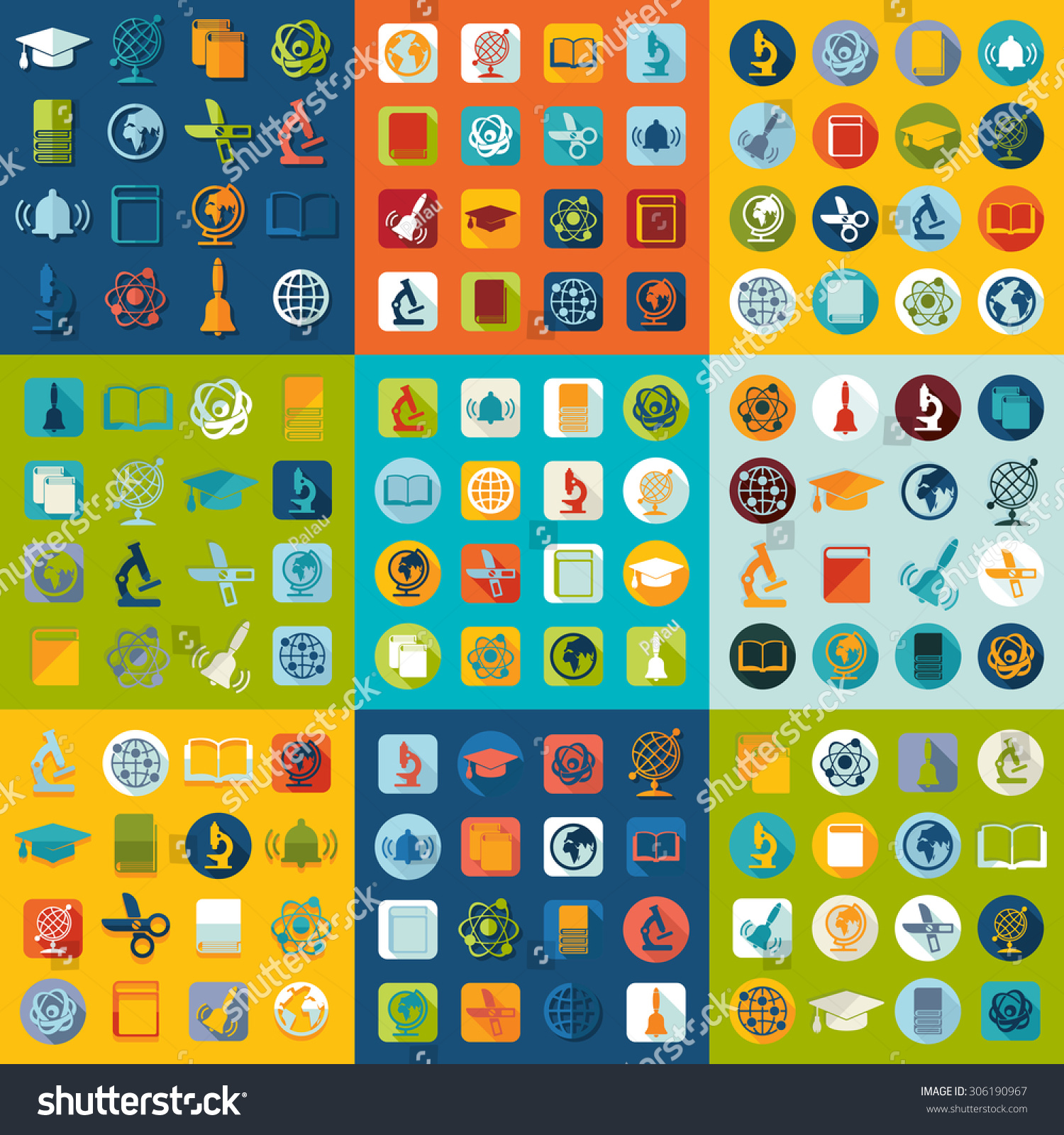 Set Education Flat Icons Stock Vector Royalty Free 306190967 Shutterstock