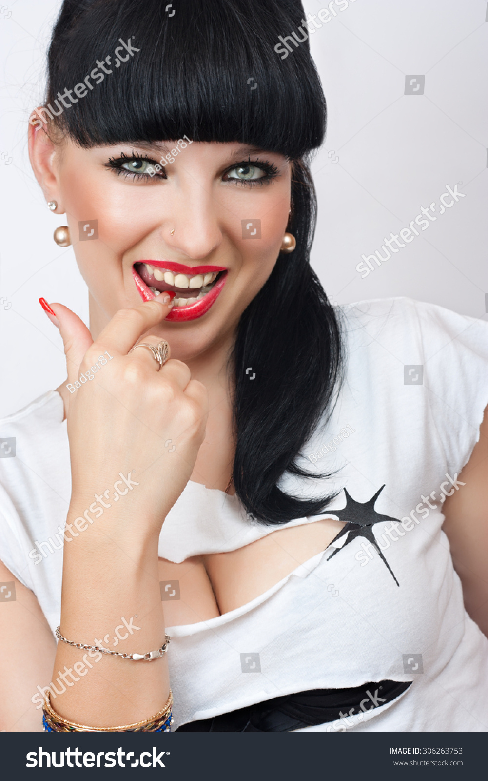 Portrait Playful Sexy Brunette Girl Bites Stock Photo Shutterstock