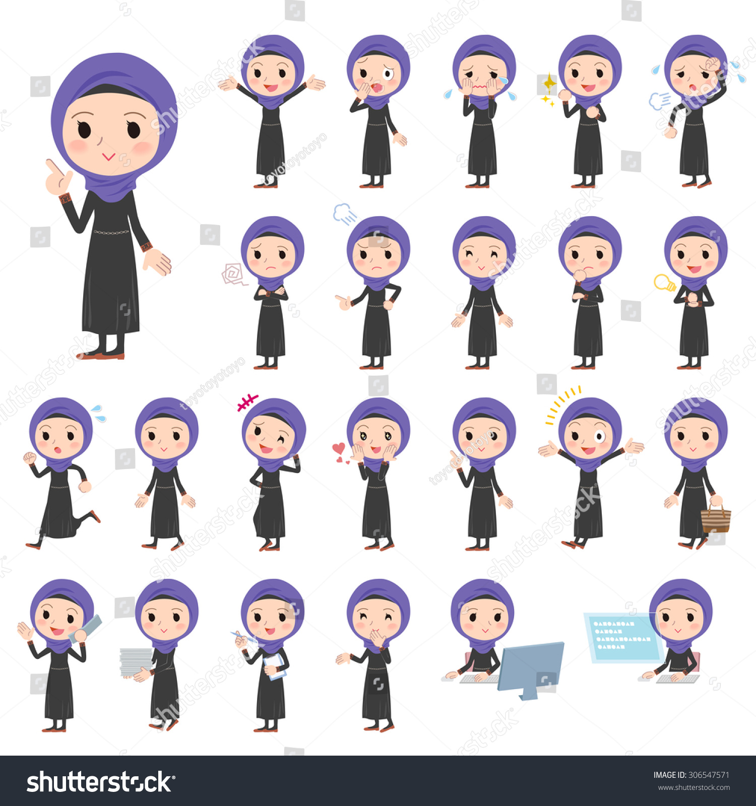 Set Various Poses Arab Women Stock Vector (Royalty Free) 306547571 ...