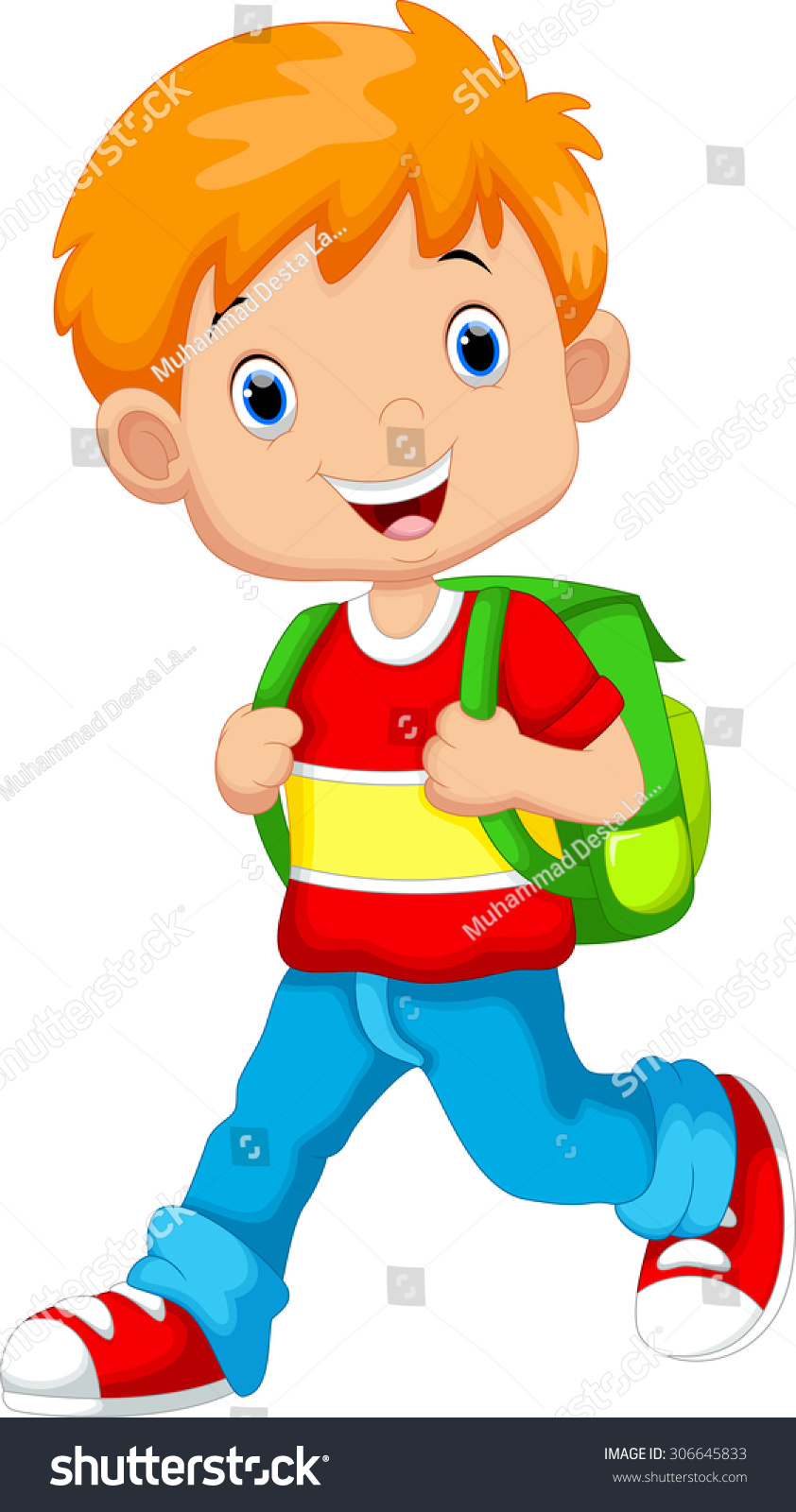 Cute Boy On His Way School Stock Illustration 306645833 | Shutterstock