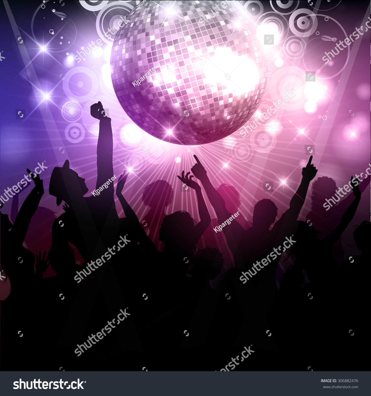 Silhouette Party Crowd On Disco Ball Stock Vector (Royalty Free ...