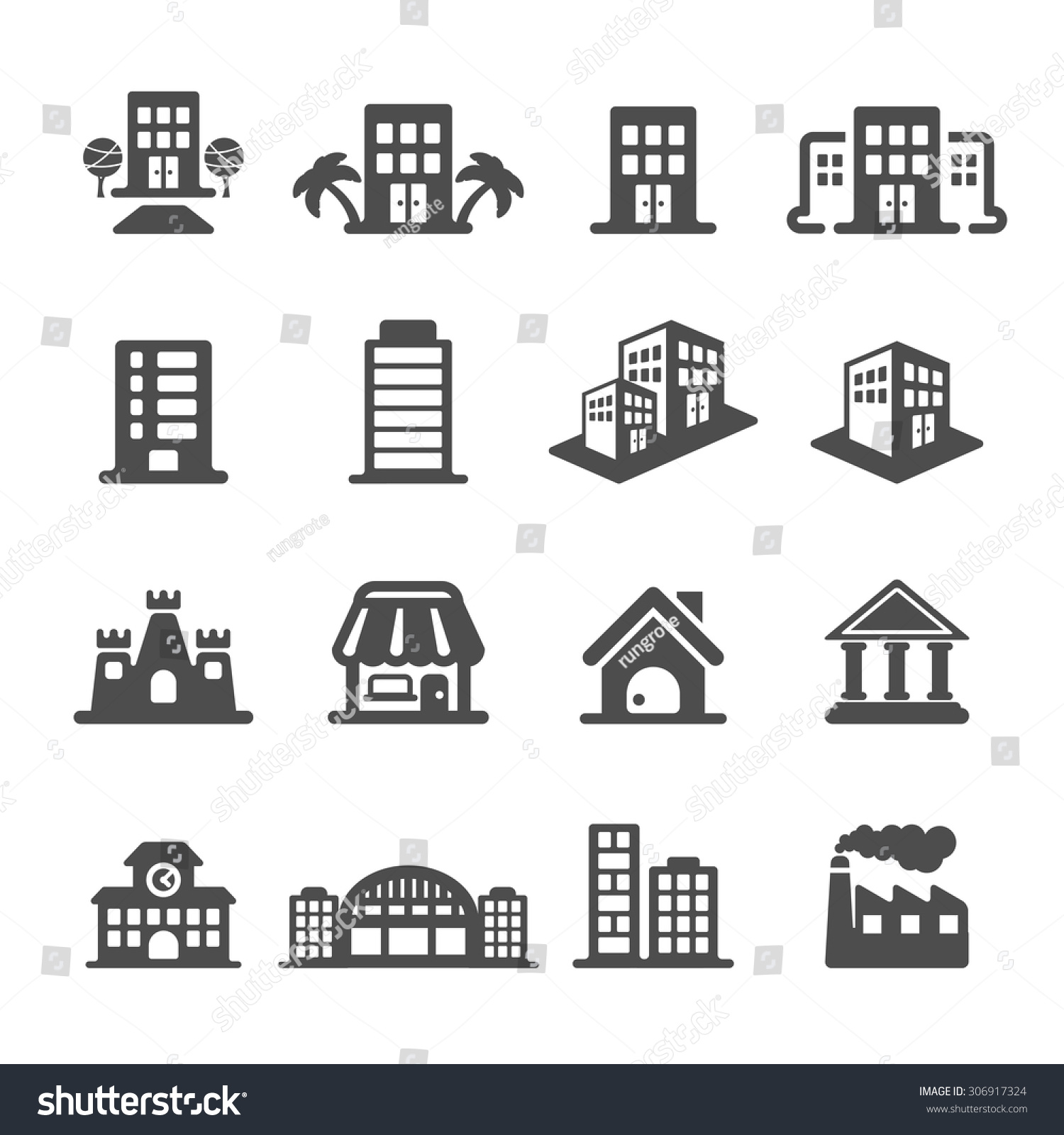 Building Icon Set Vector Eps10 Stock Vector (Royalty Free) 306917324 ...