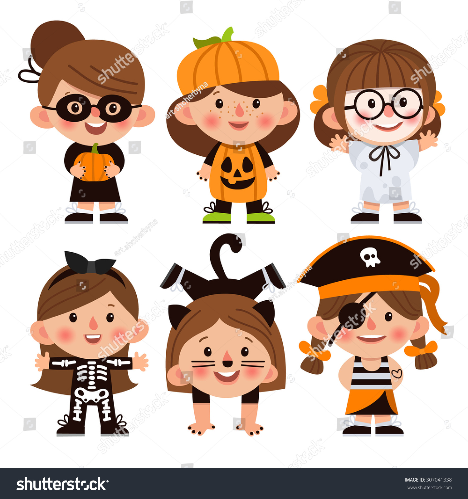 Set Cartoon Characters Halloween Children Dressed Stock Vector (Royalty ...