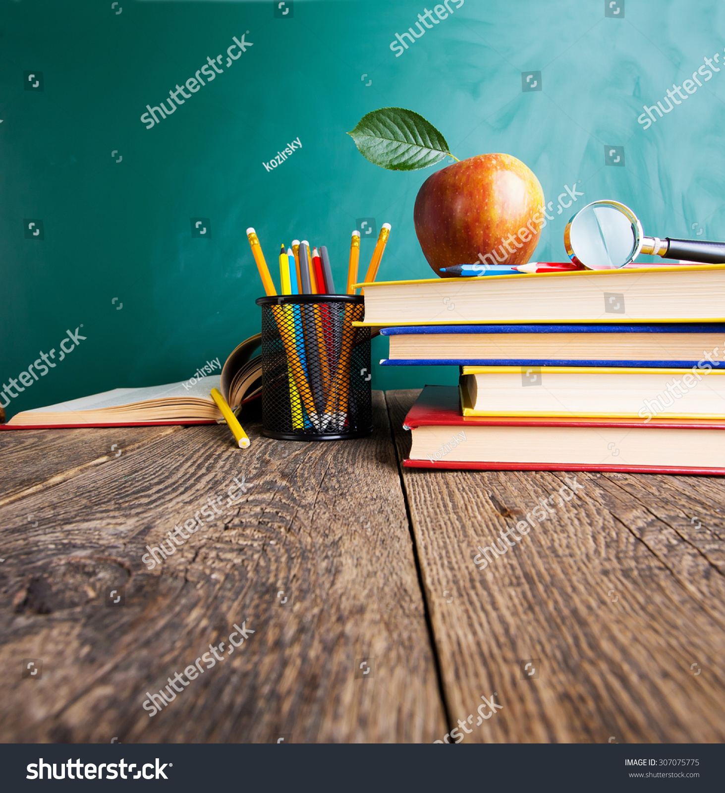 Back School Supplies Books Blackboard On Stock Photo 307075775 ...