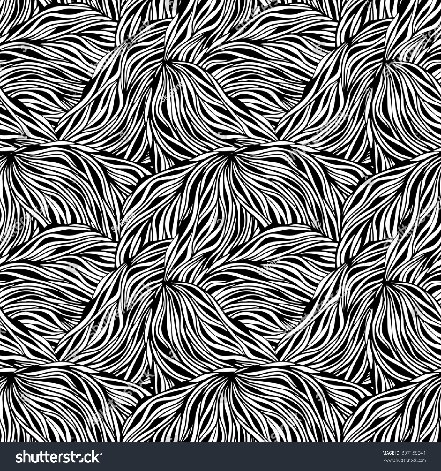 Black White Seamless Handdrawn Pattern Waves Stock Illustration ...