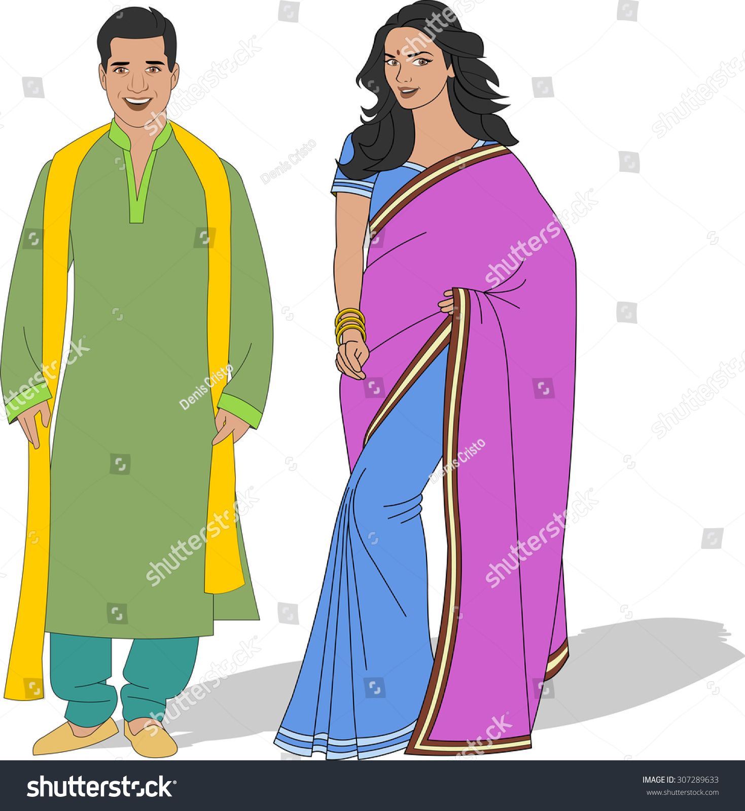 Indian Couple Wearing Traditional Clothes Stock Vector (Royalty Free ...