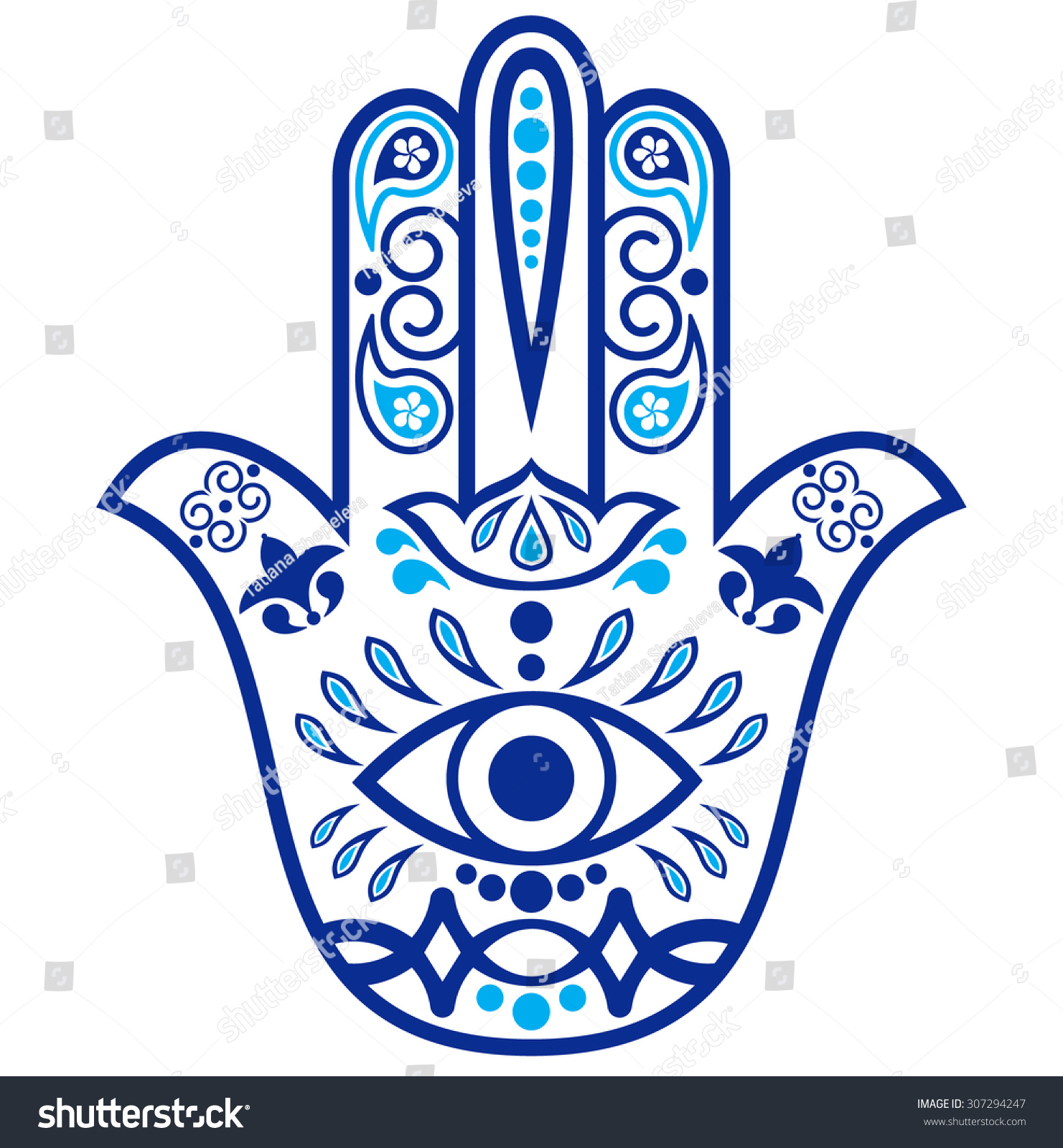 Indian Hand Drawn Hamsa Ornaments Stock Vector (Royalty Free) 307294247 ...
