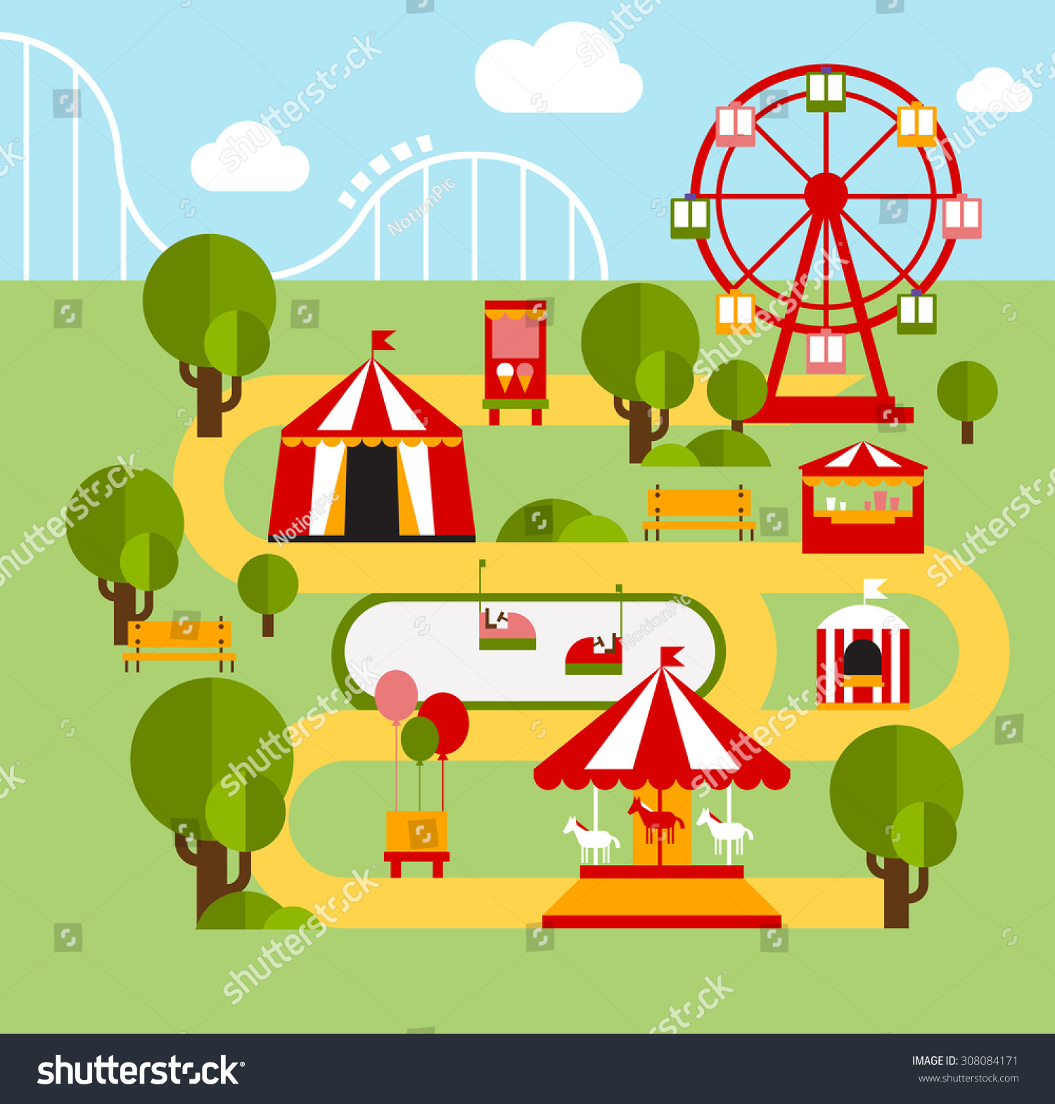 Amusement Park Infographic Elements Vector Illustration Stock Vector ...