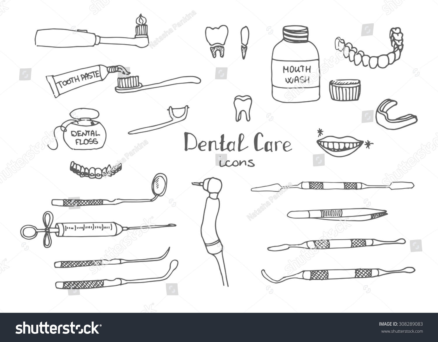 Медицинские стоматологические инструменты раскраска