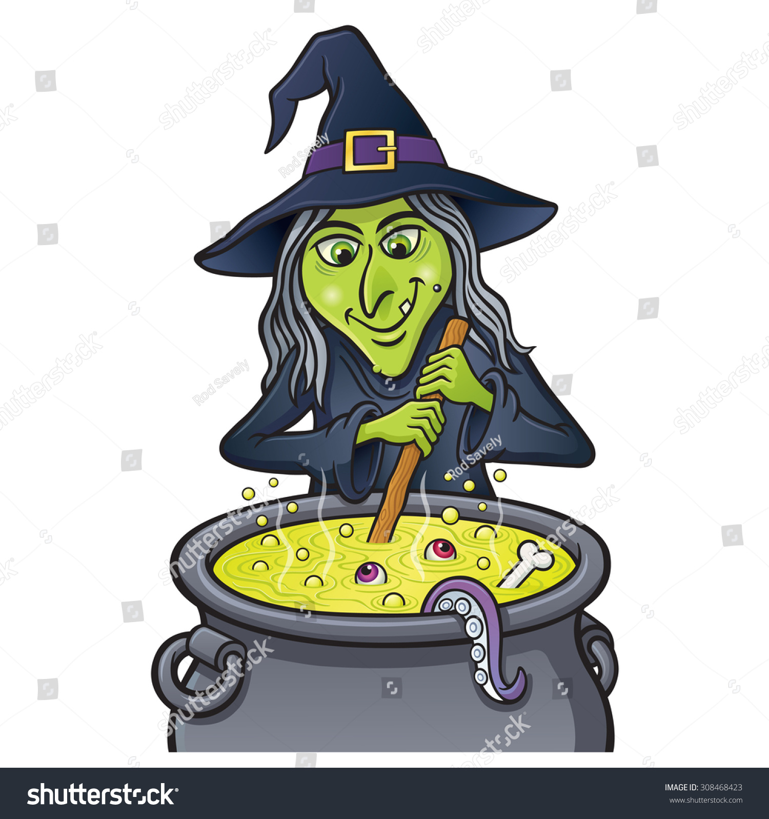 Grinning Witch Stirring Bubbling Cauldron Stock Vector (Royalty Free) 30846...