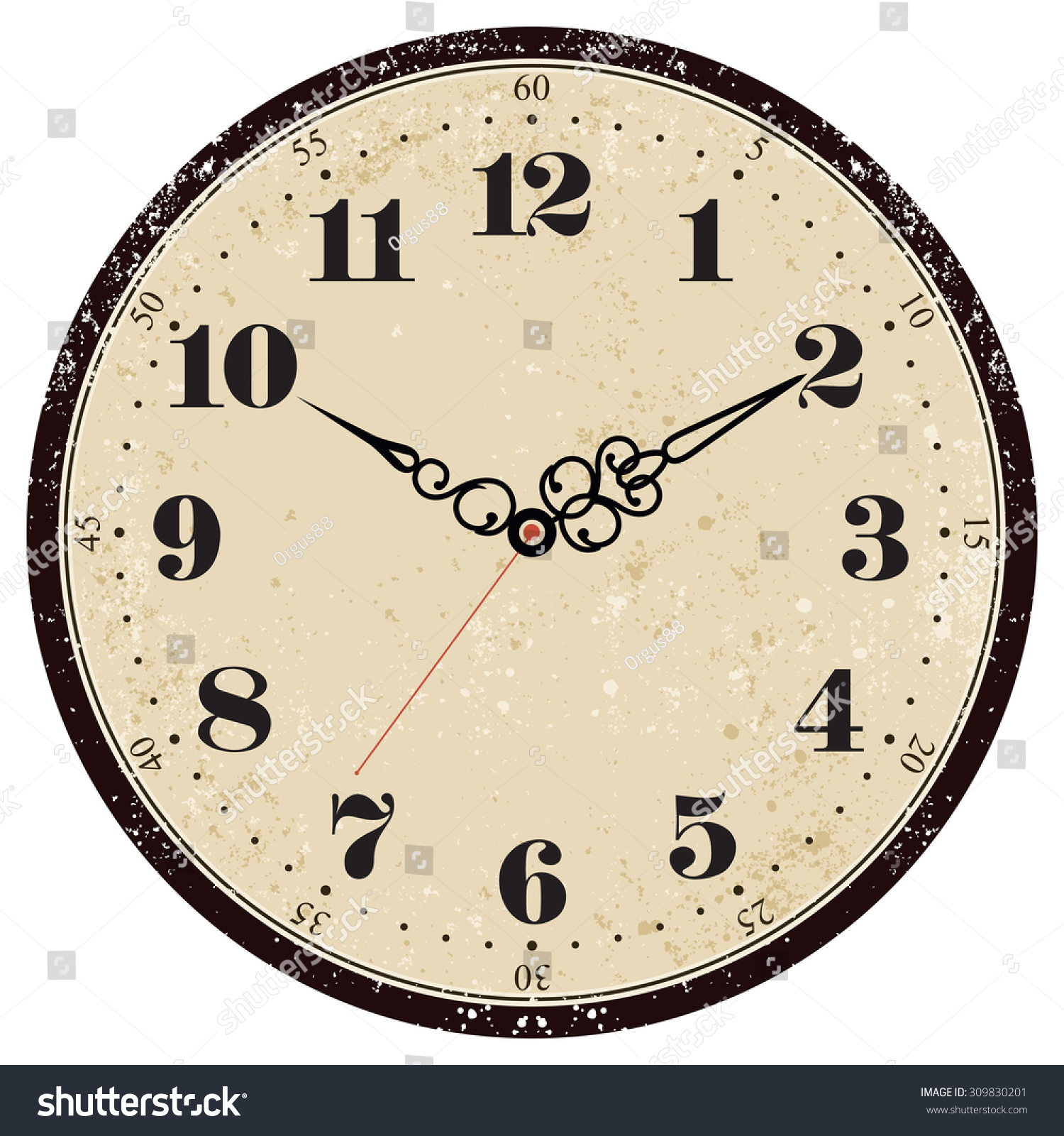 Grunge Old Vintage Clock Face Stock Vector (Royalty Free) 309830201 ...