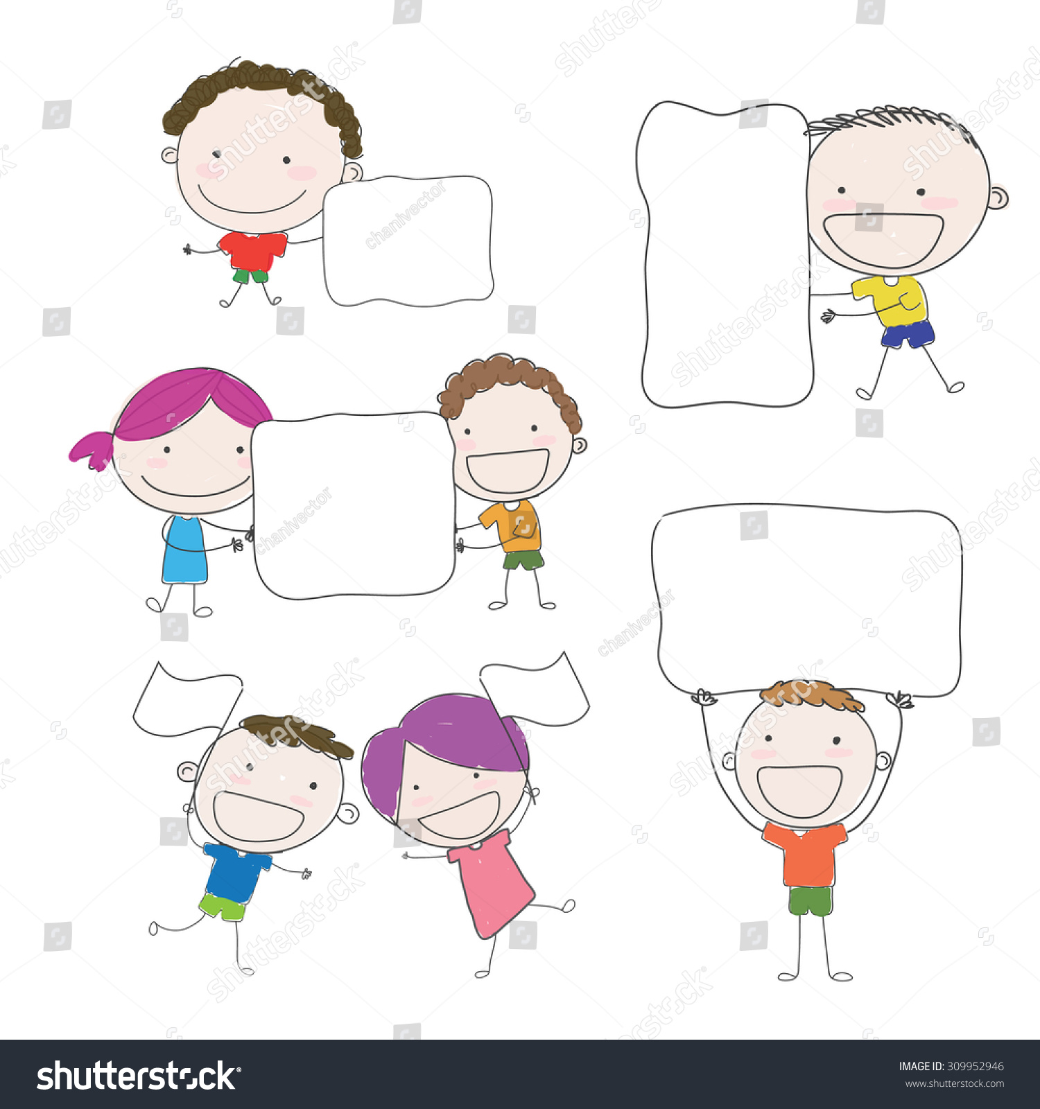 Kids Holding Label Action Set Hand Stock Vector (Royalty Free ...