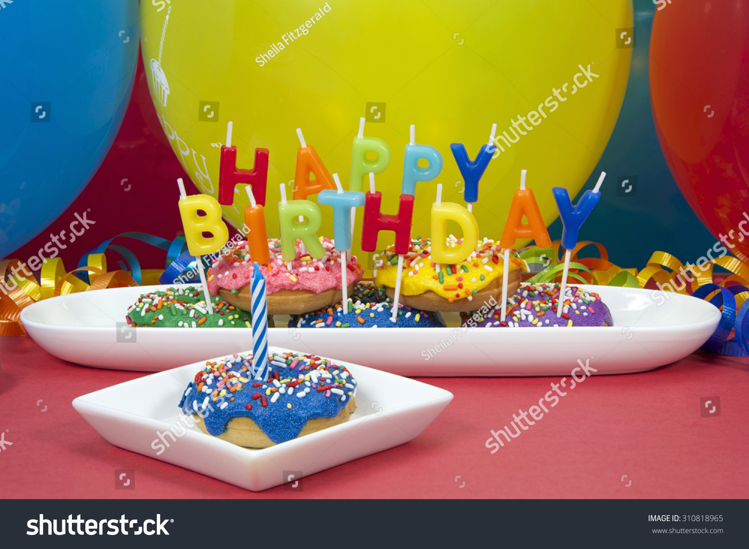 miniature-donut-cake-first-birthday-party-stock-photo-310818965