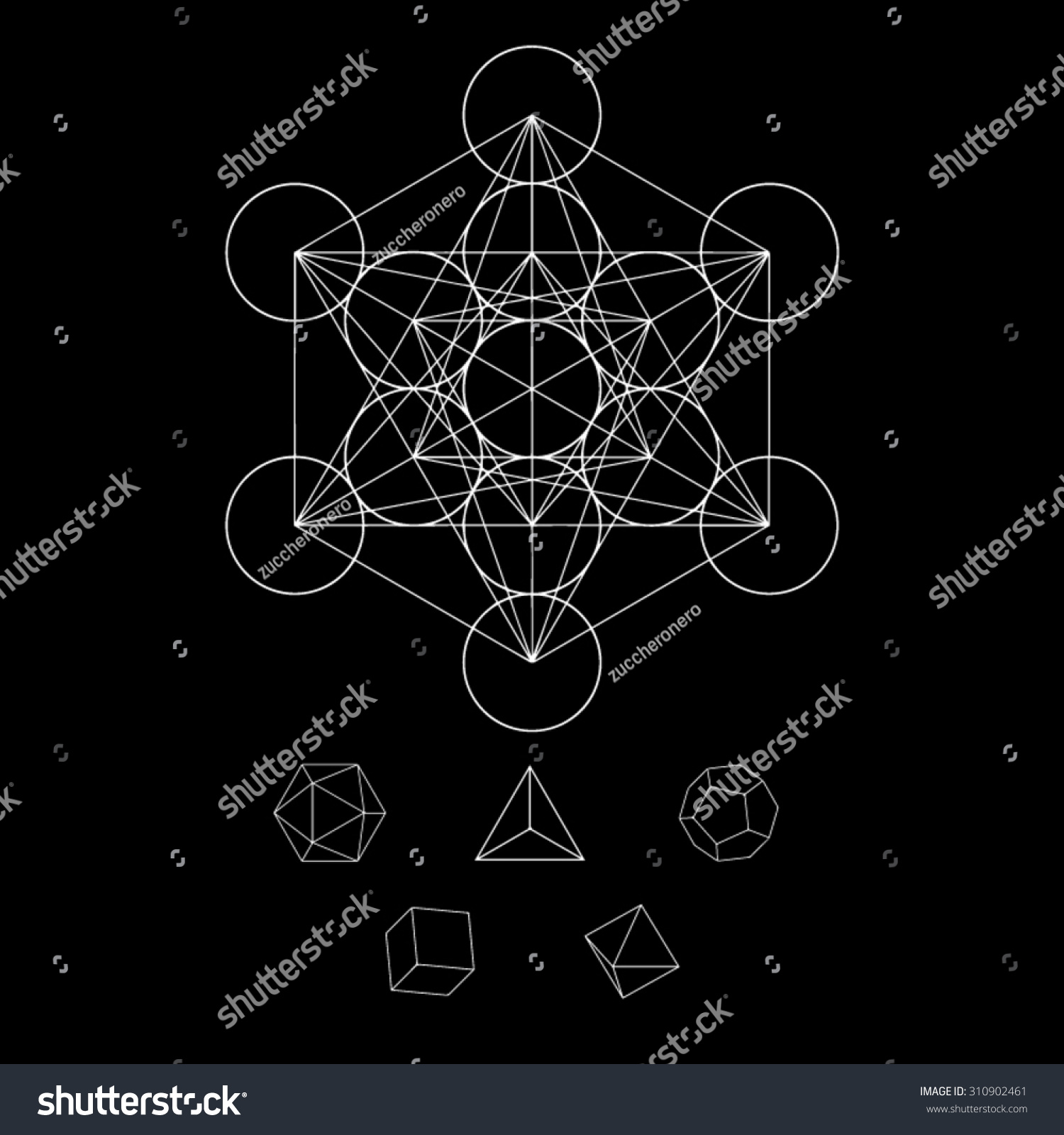 Metatrons Cube Five Platonic Solids Vector Stock Vector (Royalty Free ...