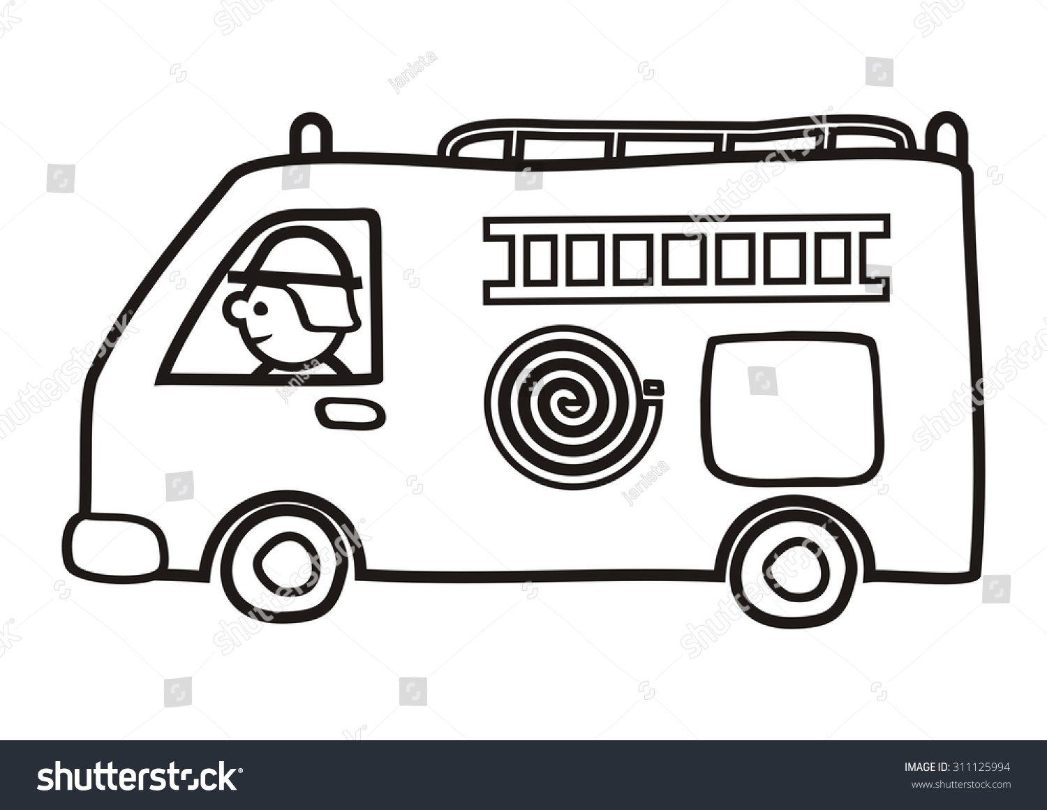 Fire Truck Coloring Page Vector Icon Stock Vector (Royalty Free