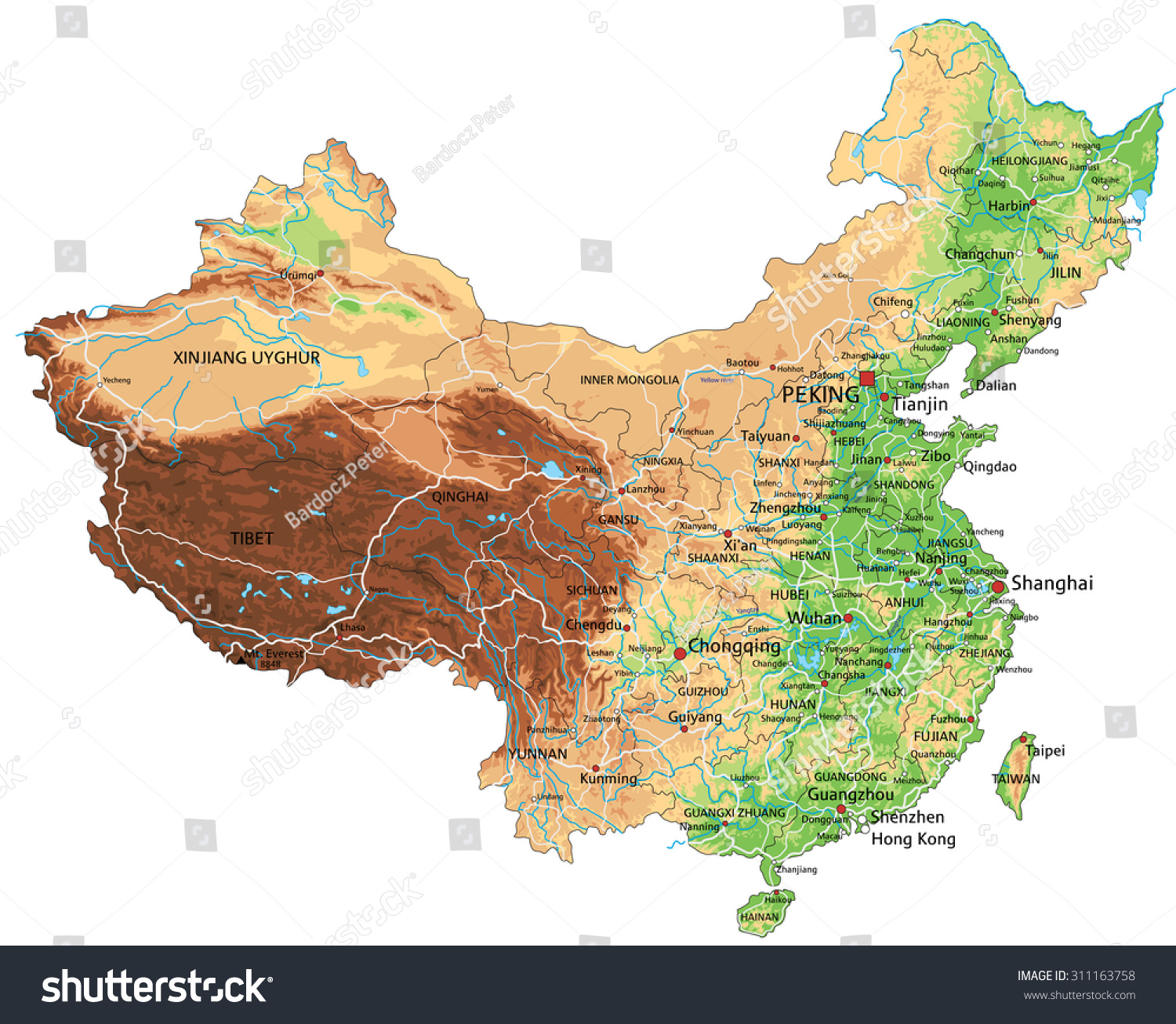 High Detailed China Physical Map Labeling Stock Vector High Detailed China Physical Map With Labeling 311163758