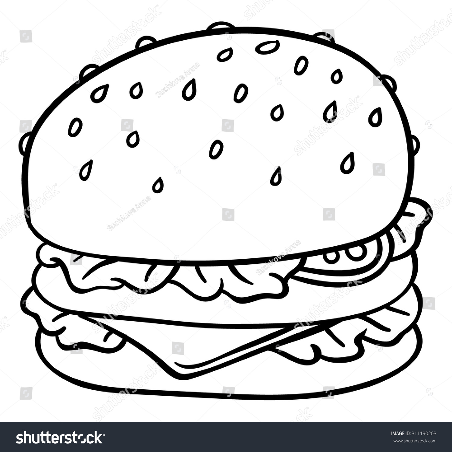 Hand Vector Drawing Illustration Cheeseburger Stock Vector (Royalty ...