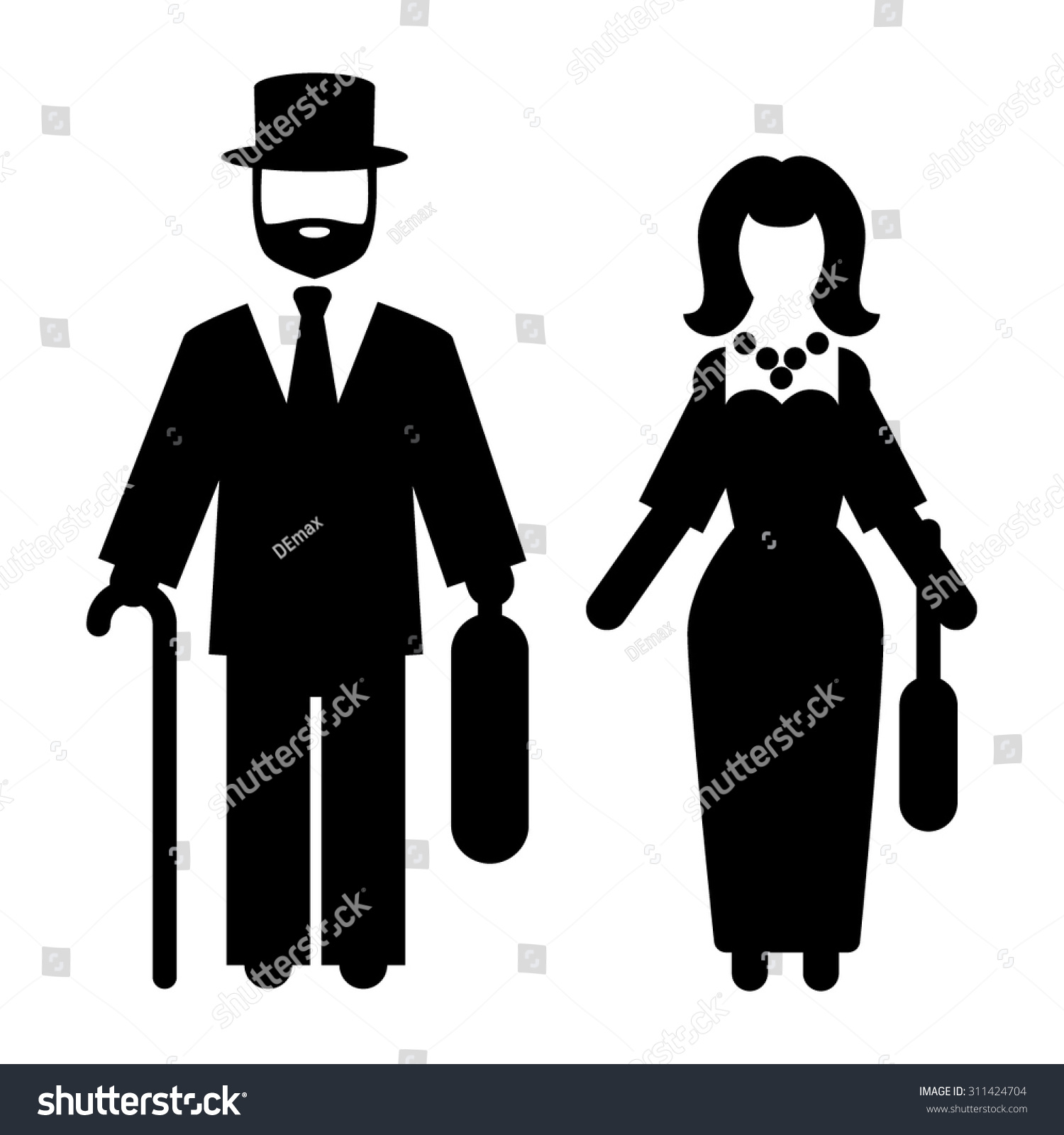 Costume Suit Man Woman Black Silhouette Stock Vector (Royalty Free ...