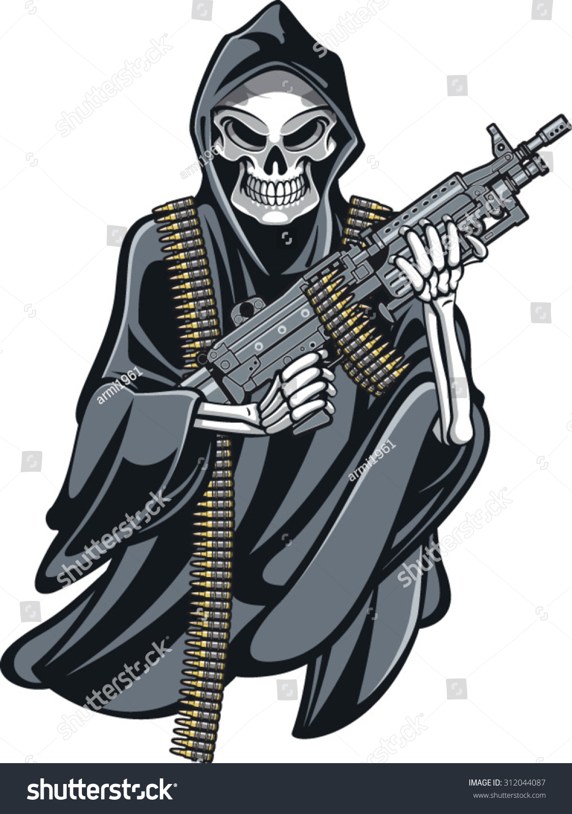 Skeleton Grim Reaper Holding M249 Machine Stock Vector (Royalty Free) 31204...
