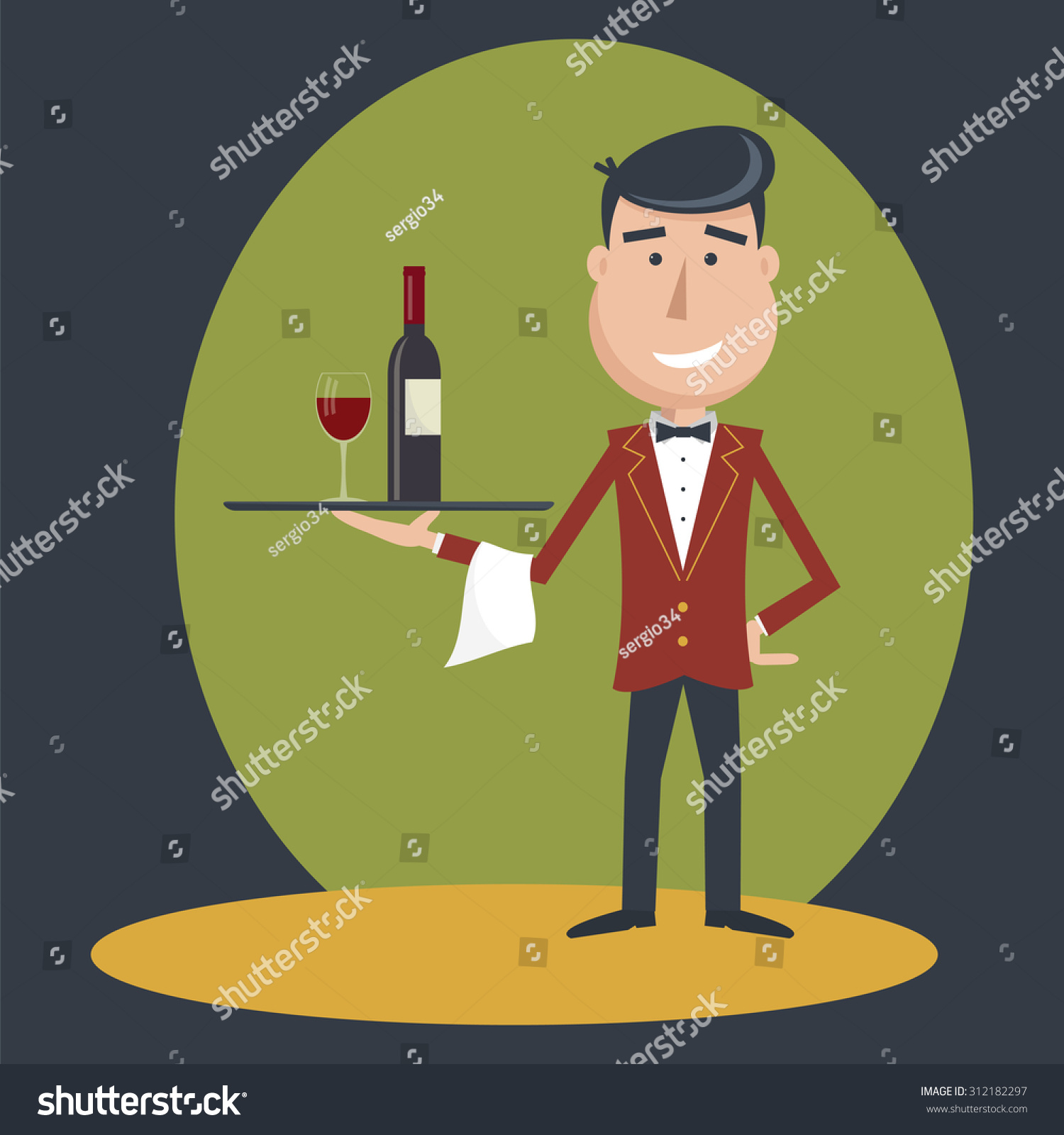 Waiter Wine Bottle Wine Glass Tray Stock Vector (Royalty Free ...