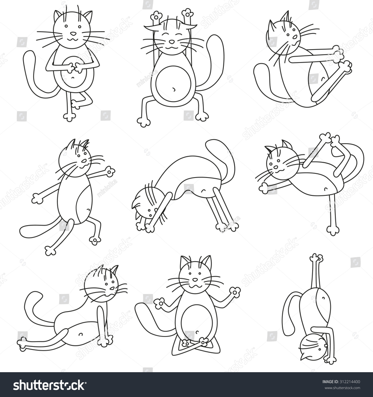 Cats Yoga Set Outline Drawing Vector Stock Vector (Royalty Free ...