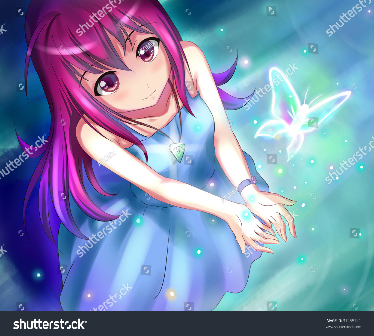 蝶を手にしたかわいい女の子 のイラスト素材 Shutterstock