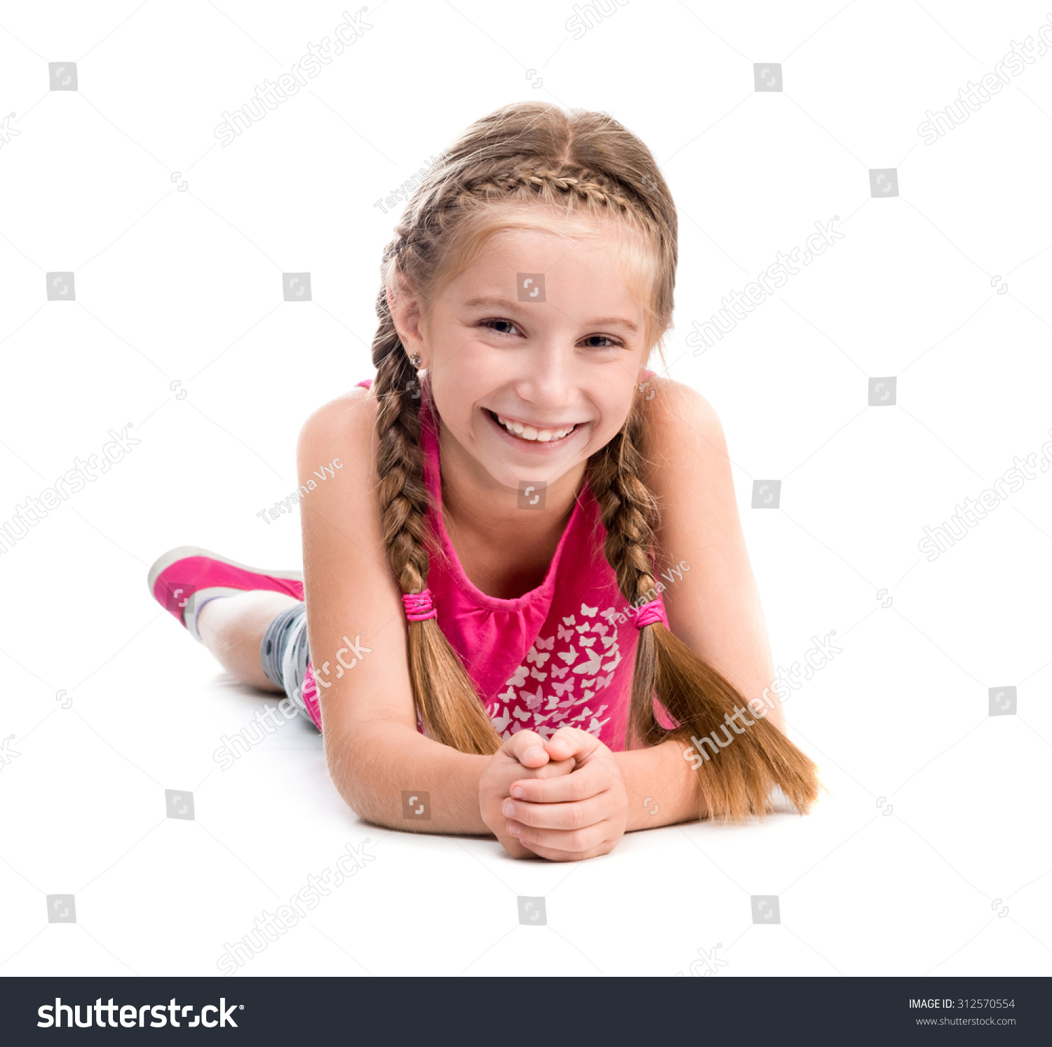 Smiling Little Girl Lying On Floor Stock Photo 312570554 | Shutterstock