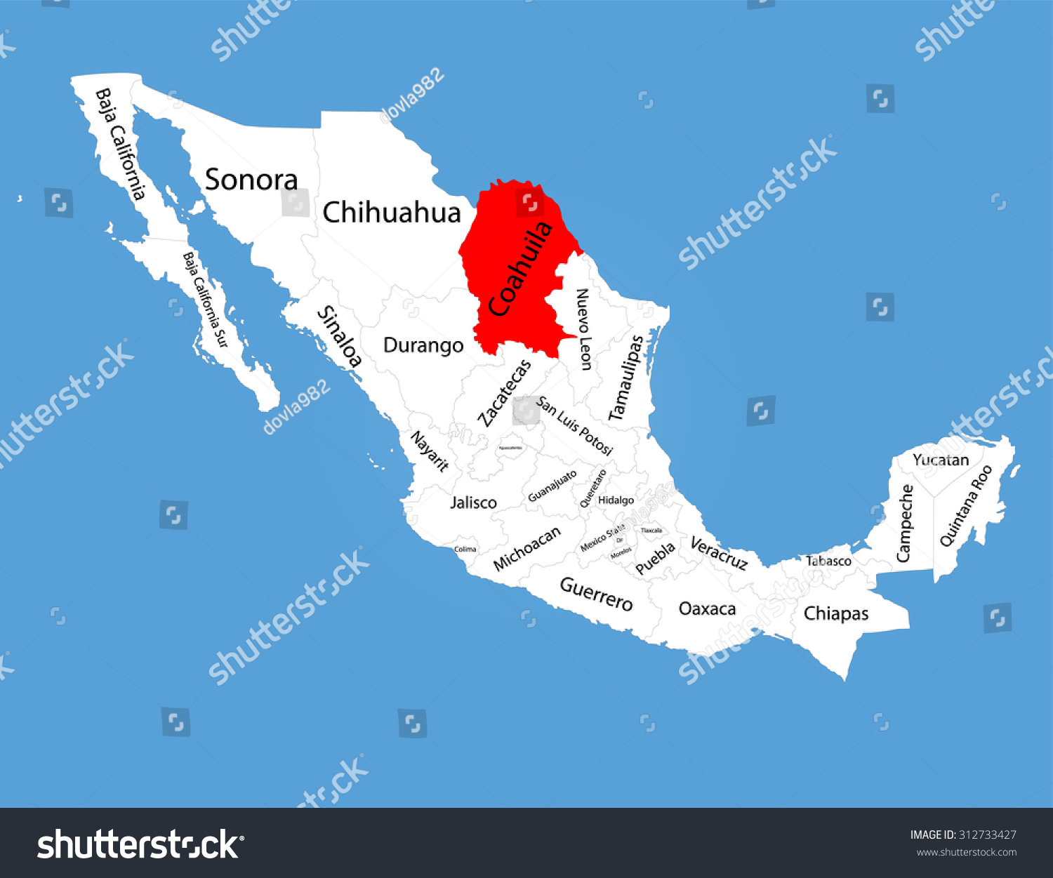 Coahuila Mexico Vector Map Silhouette Isolated Stock Vector (Royalty ...