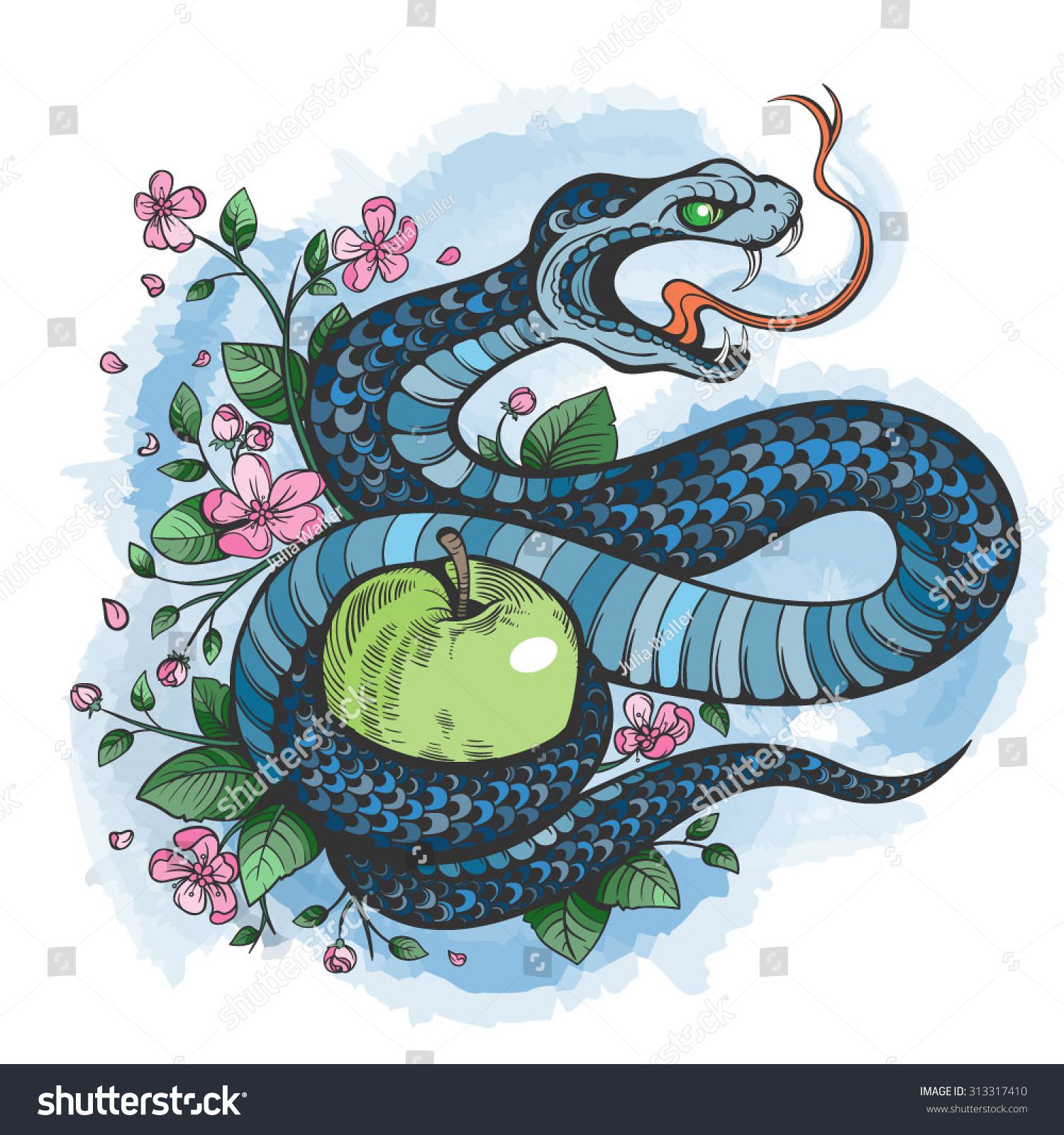 snake and apple clipart