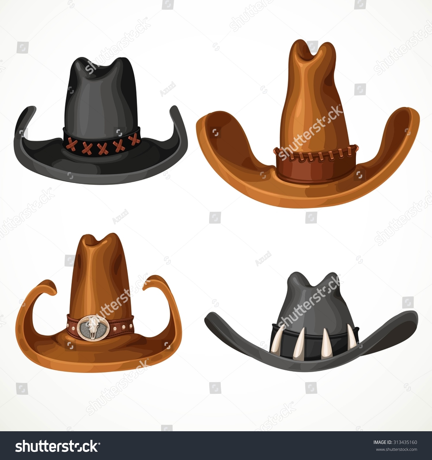 Cowboy Hats Set Isolated On White Stock Vector (Royalty Free) 313435160 ...